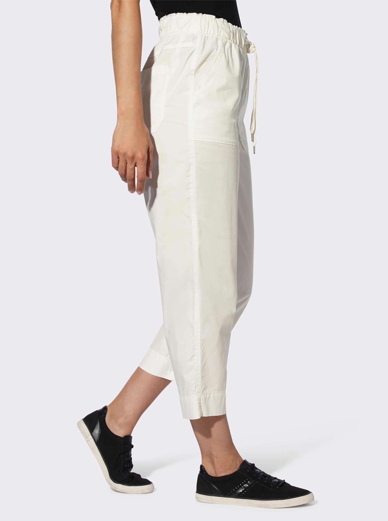 7/8-broek met comfortband rondom, gerimpeld - ecru