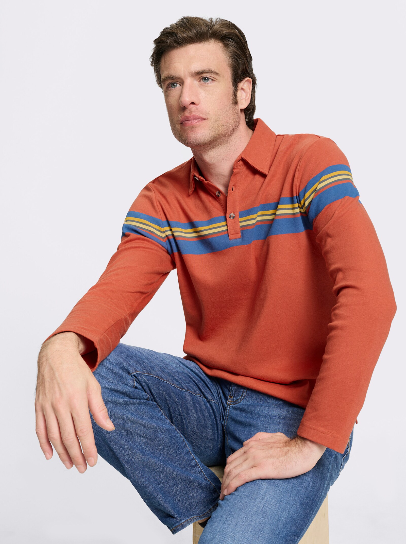 Catamaran Langarm-Poloshirt - terra-bedruckt