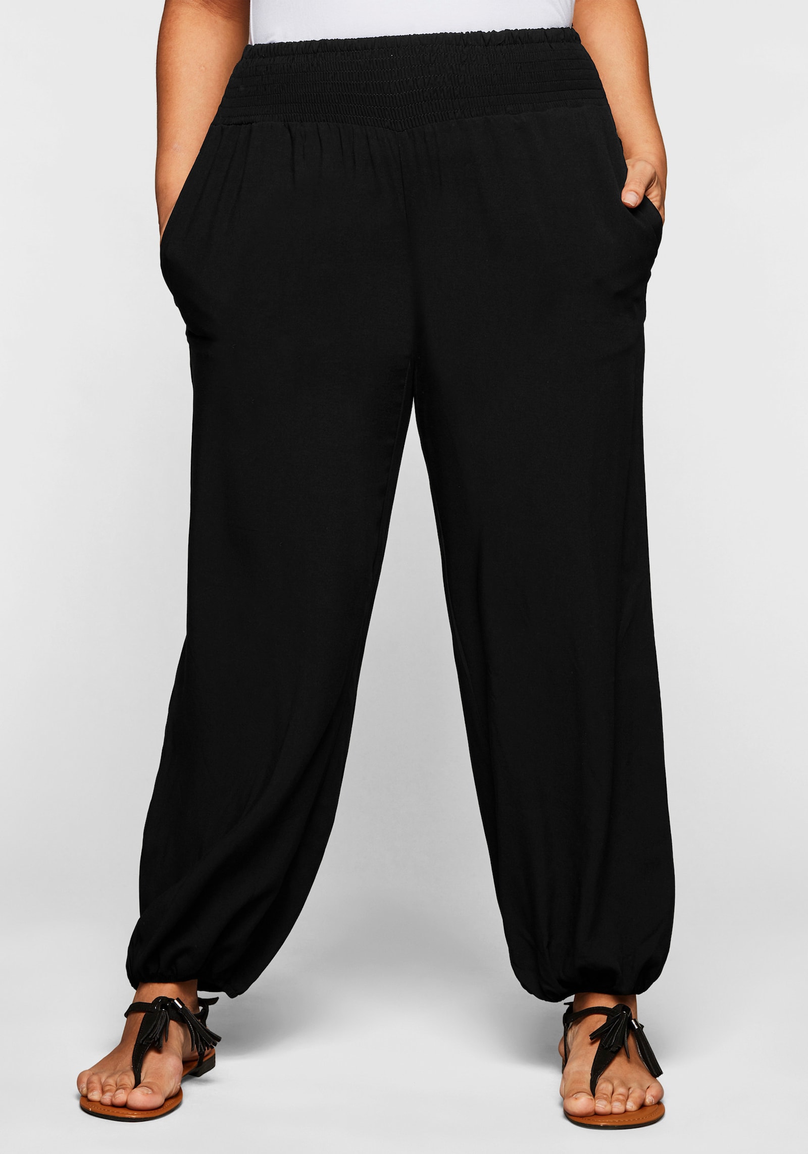 sheego Comfortbroek met smokband, wijd model - zwart