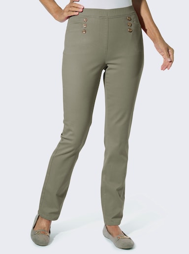 Schlupfjeans mit Schmuckknöpfen - khaki