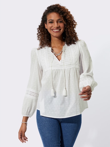 Langarm-Bluse in Tunikaform - weiß