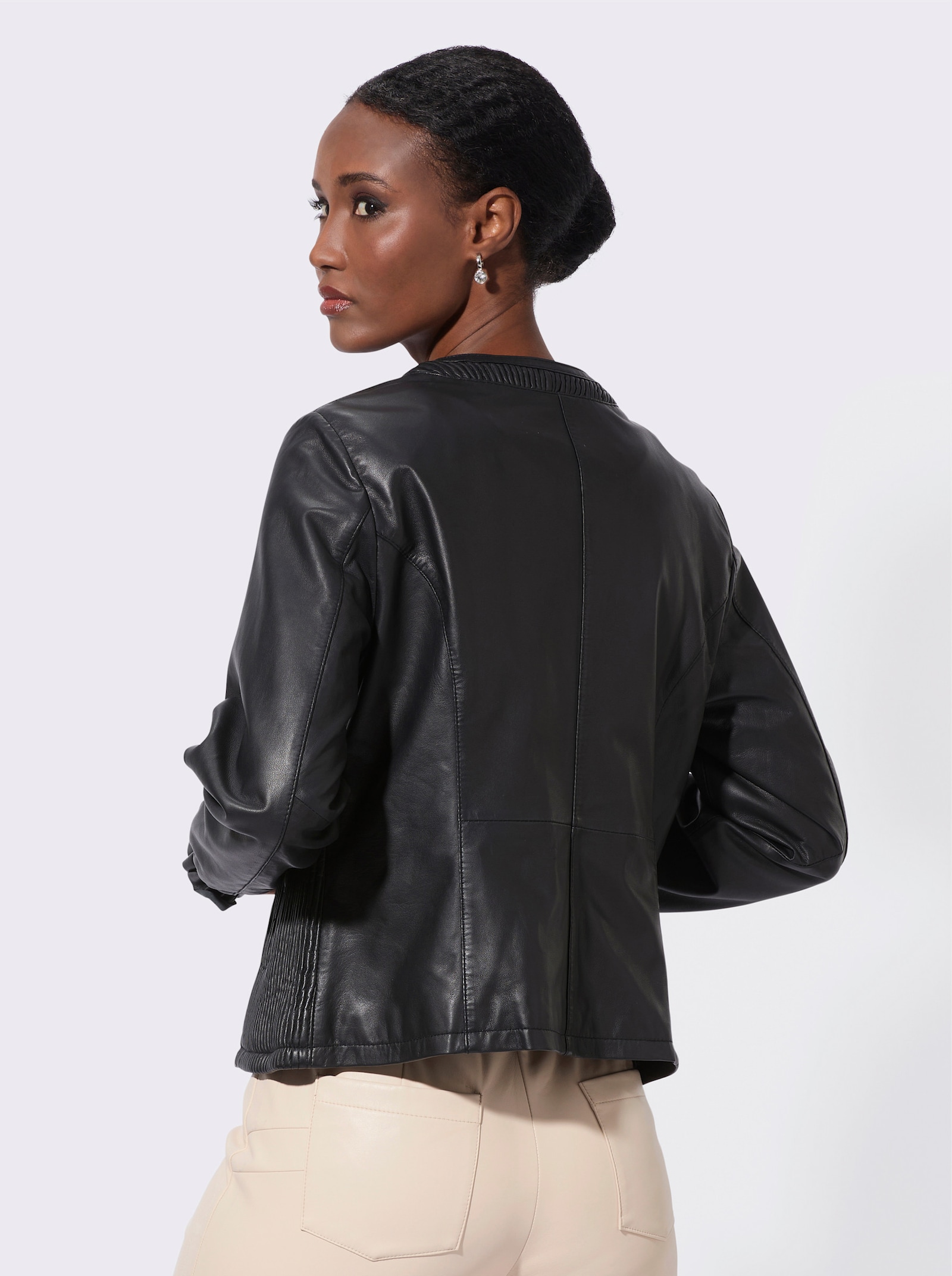 Mainpol Leren blazer met smokinzetten - zwart