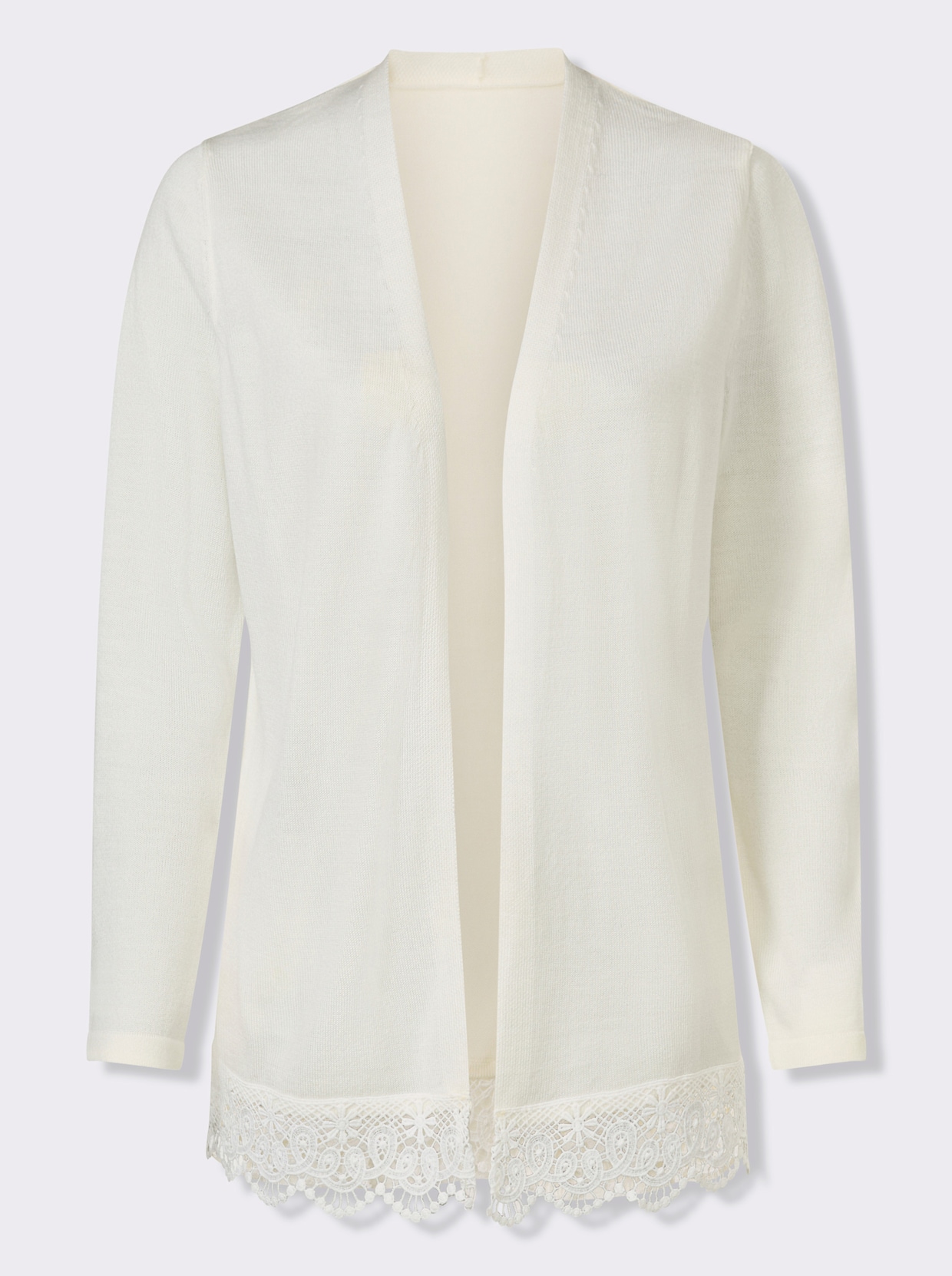 Strickjacke mit Spitze am Saum - ecru