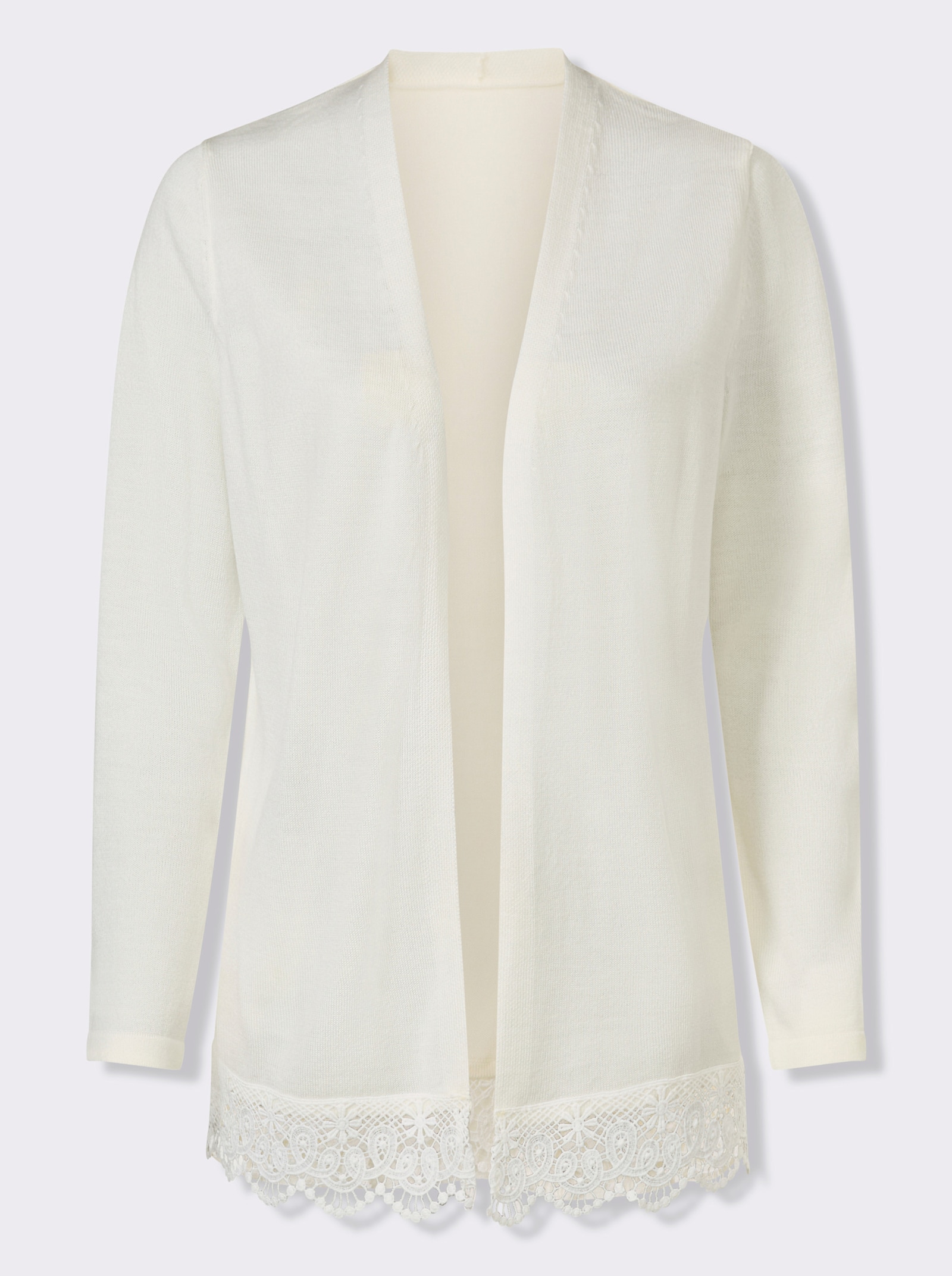 Strickjacke mit Spitze am Saum - ecru