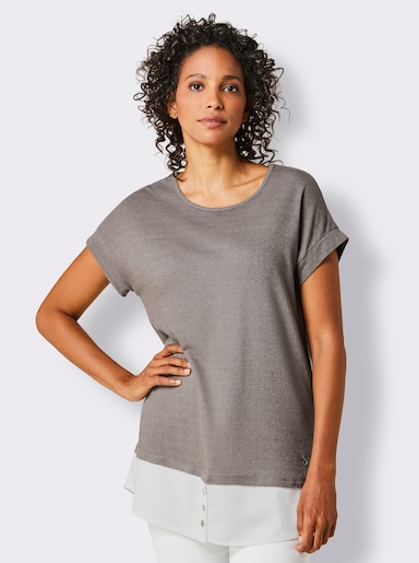 CREATION L PREMIUM Kurzarmshirt im Leinen-Viskose-Mix - taupe-ecru