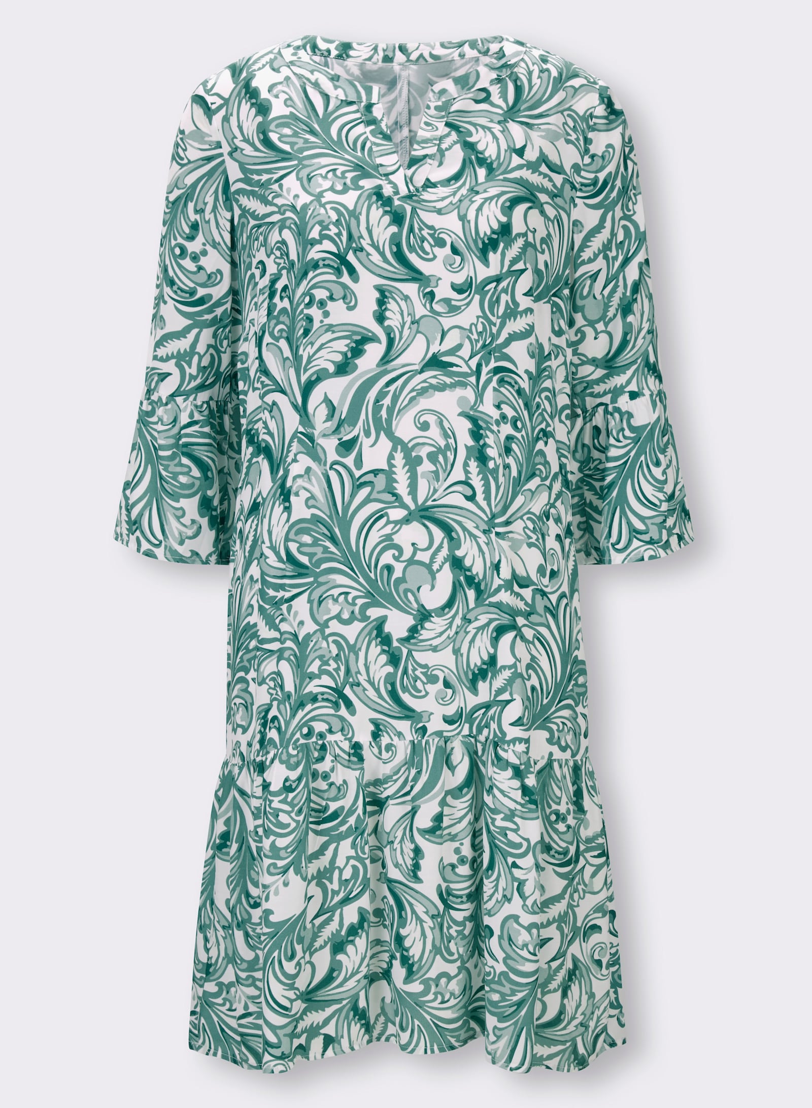 heine Druckkleid mit Volant-Ärmeln - smaragd-weiß-bedruckt