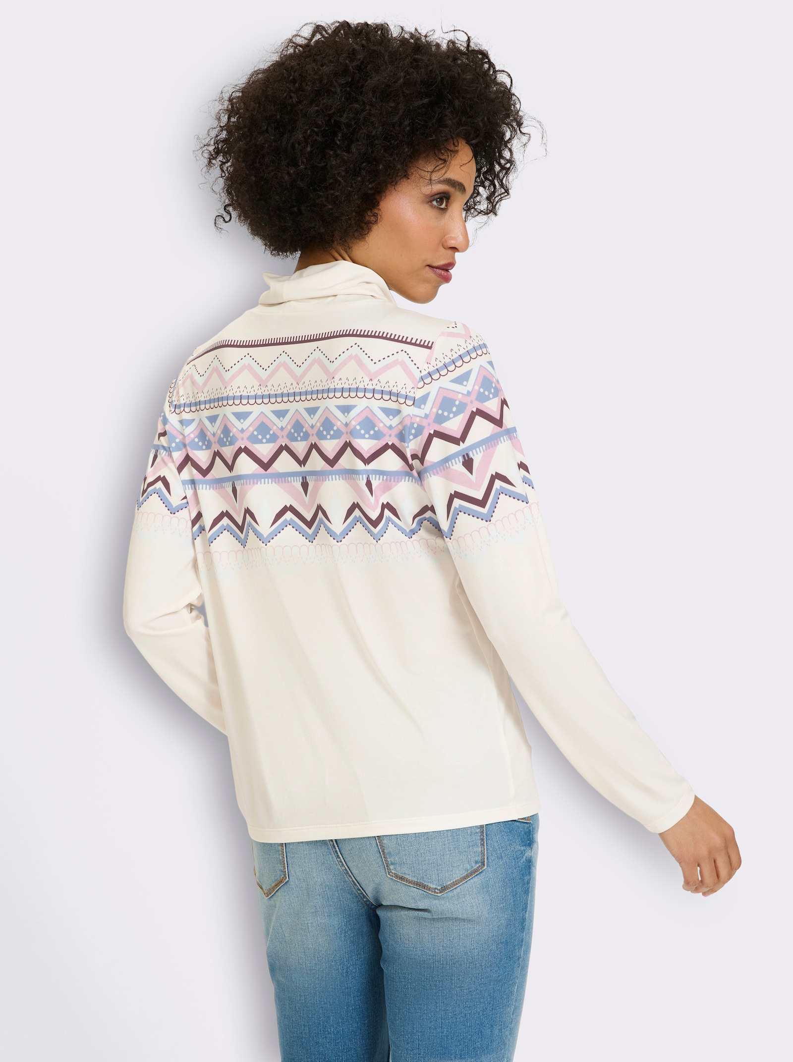 heine Rollkragenshirt mit Norweger-Muster - champagner-bleu-bedruckt