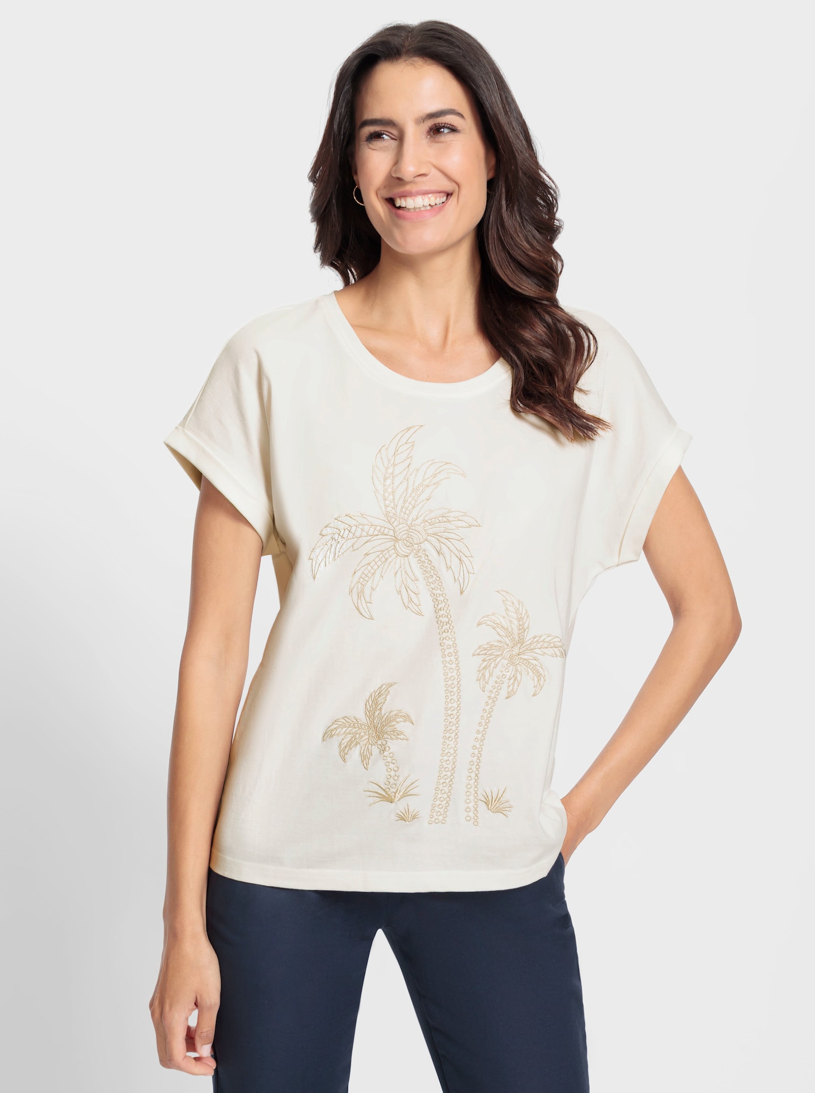 Shirt met ronde hals en borduursel - ecru