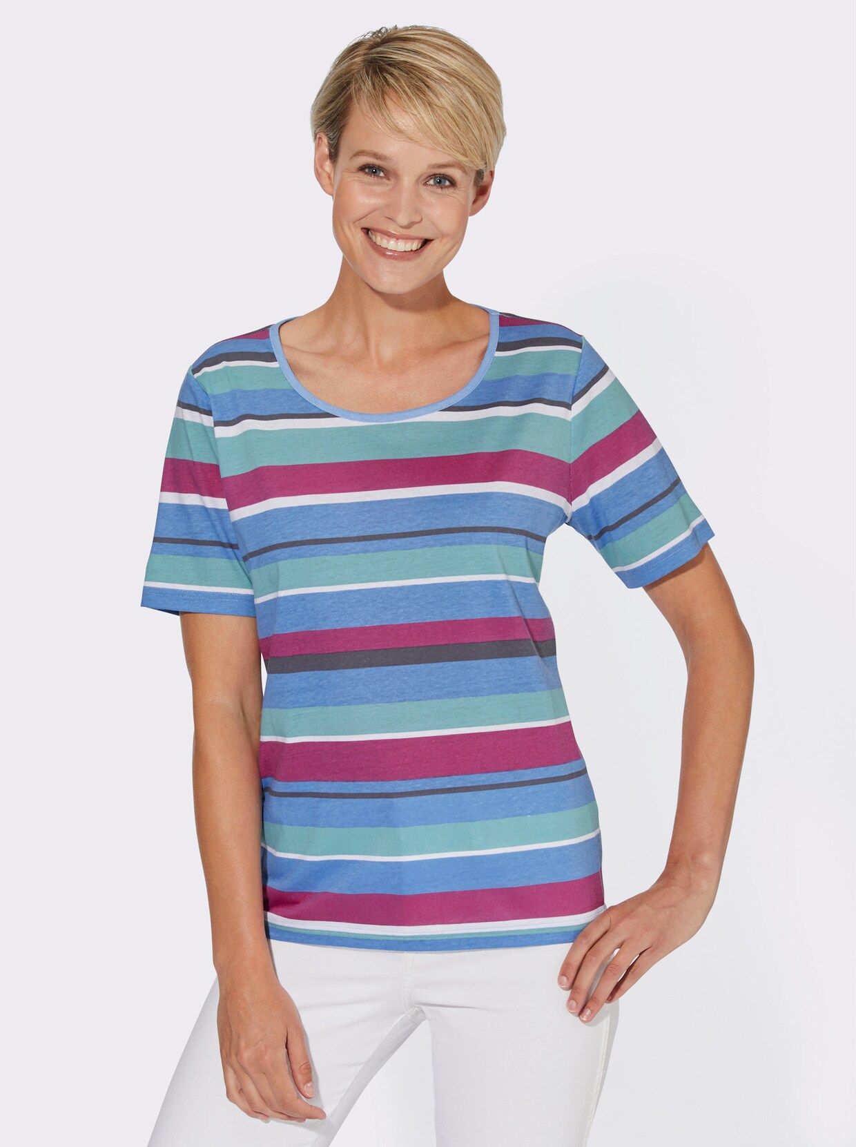 T-shirt - medium blauw/antraciet gestreept