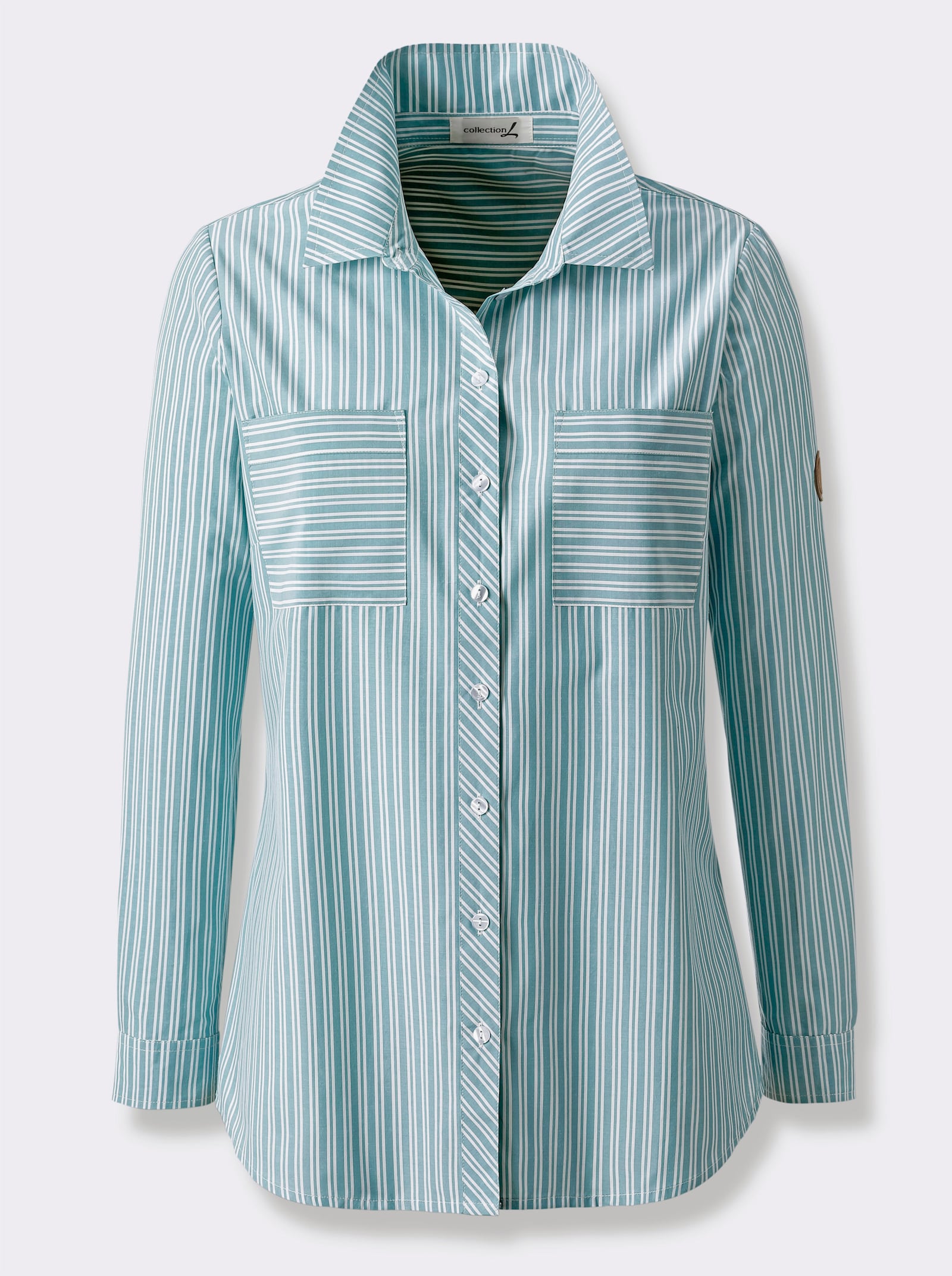 Gestreepte blouse met opgestikte borstzakken - oceaan/wit gestreept