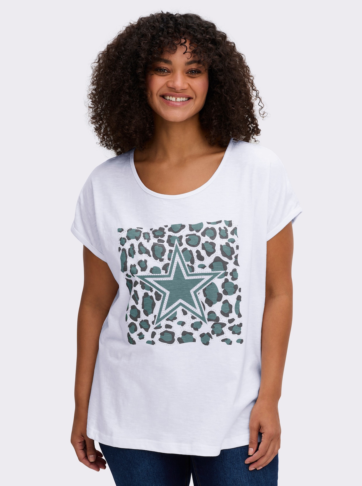 Shirt mit Animal- und Stern-Motiv - jade-weiß