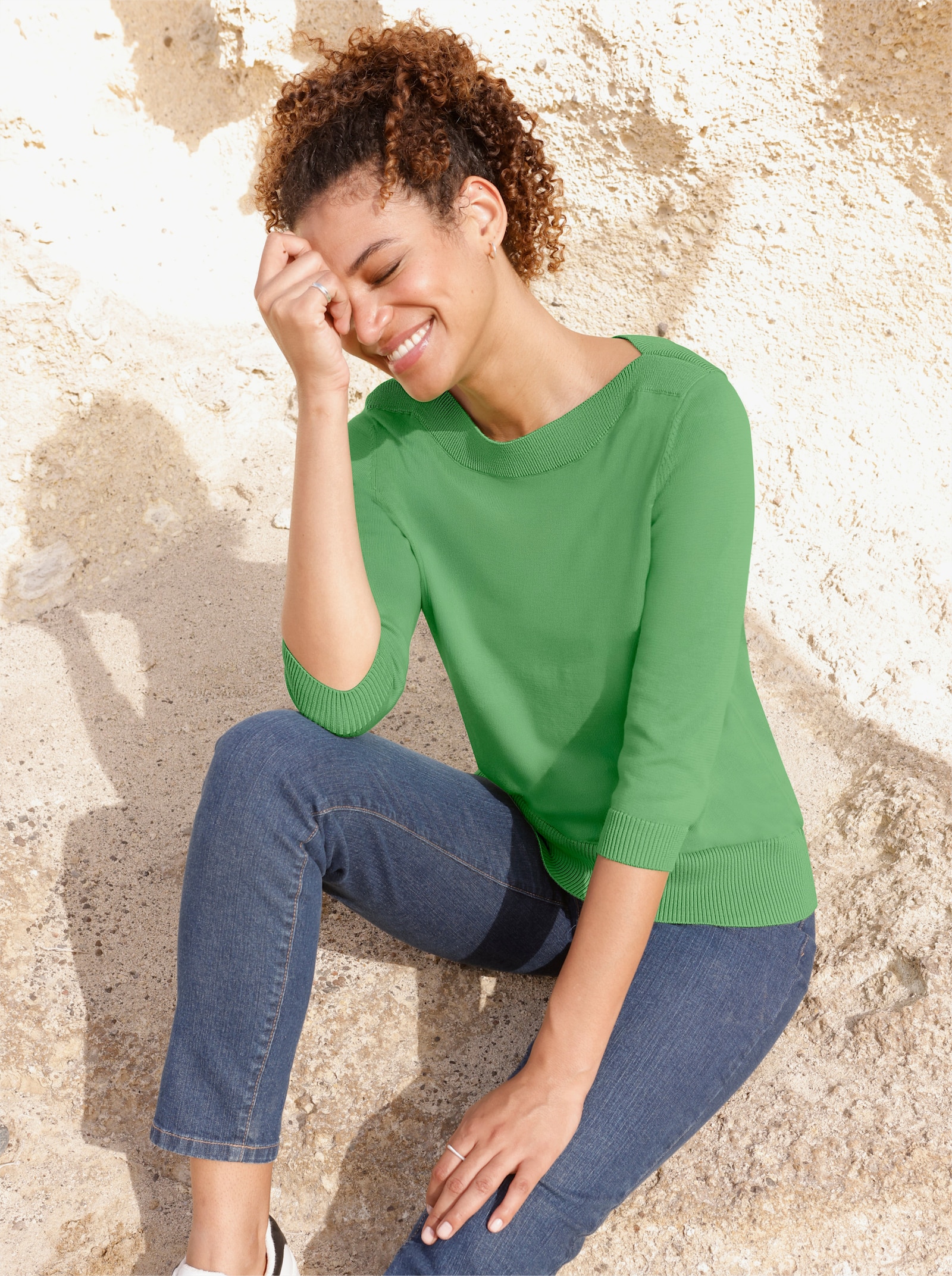 3/4 Arm-Pullover mit U-Boot-Ausschnitt - apfel