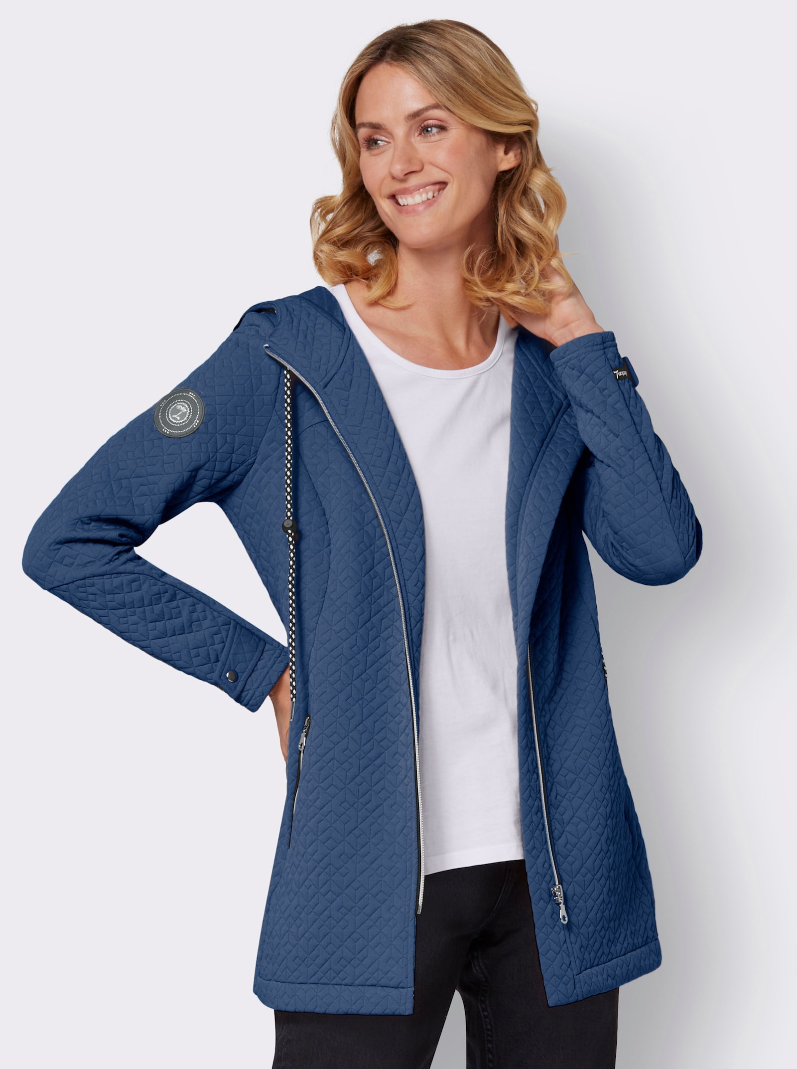 Veste légère en qualité structurée, détails contrastés - bleu jean