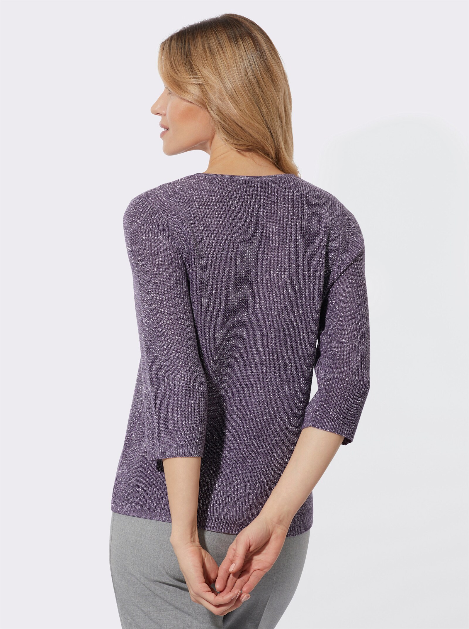 3/4 Arm-Pullover mit Glanzgarnen - feige