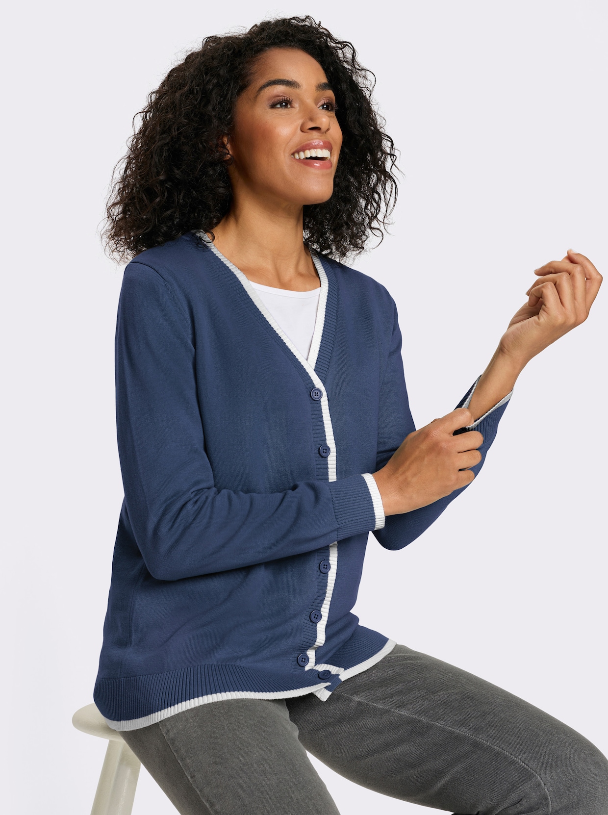 Vest van puur katoen - jeansblauw/ecru