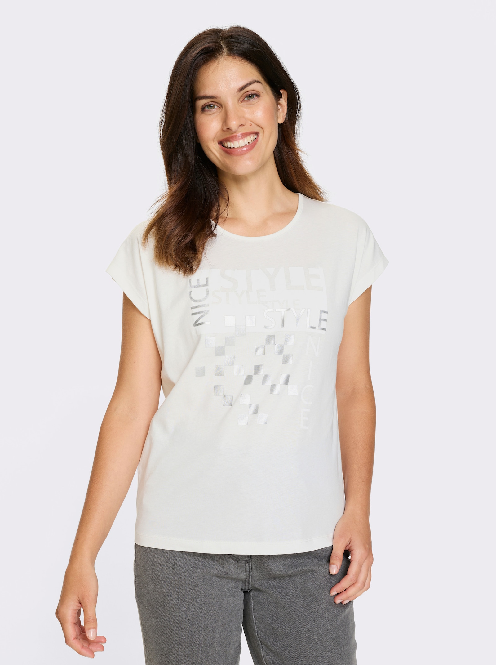 Tričko, krátke rukávy, strieborné efekty - svetlobéžová