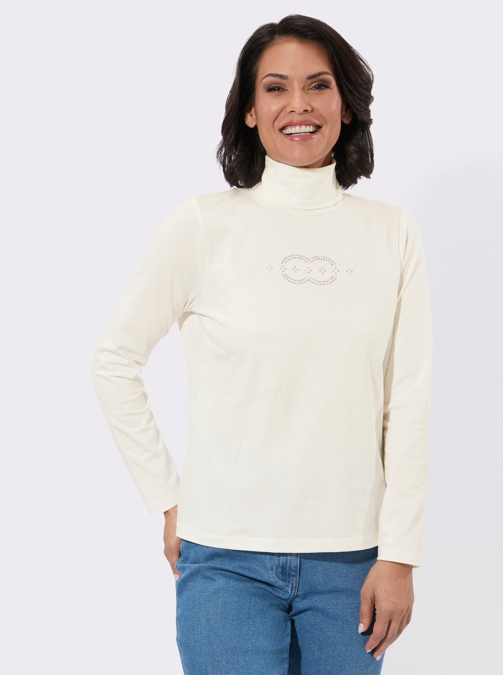 Rollkragenshirt mit Metallplättchen-Verzierung - ecru