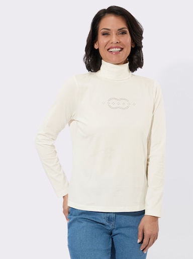 Rollkragenshirt mit Metallplättchen-Verzierung - ecru