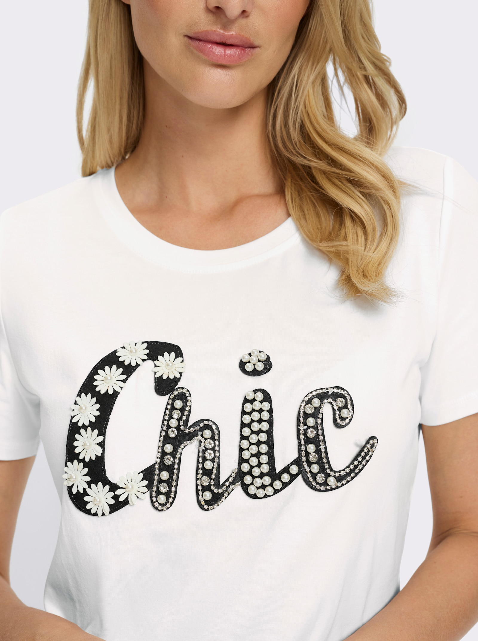 heine Kurzarmshirt mit Schriftzug im Vorderteil - ecru