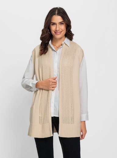 Strickweste mit Ajour-Muster - elfenbein