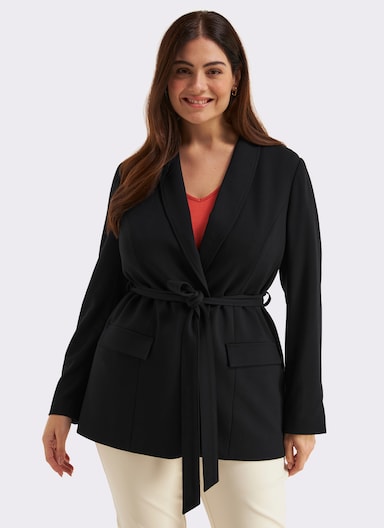 sheego Shirtblazer mit Bindegürtel - schwarz