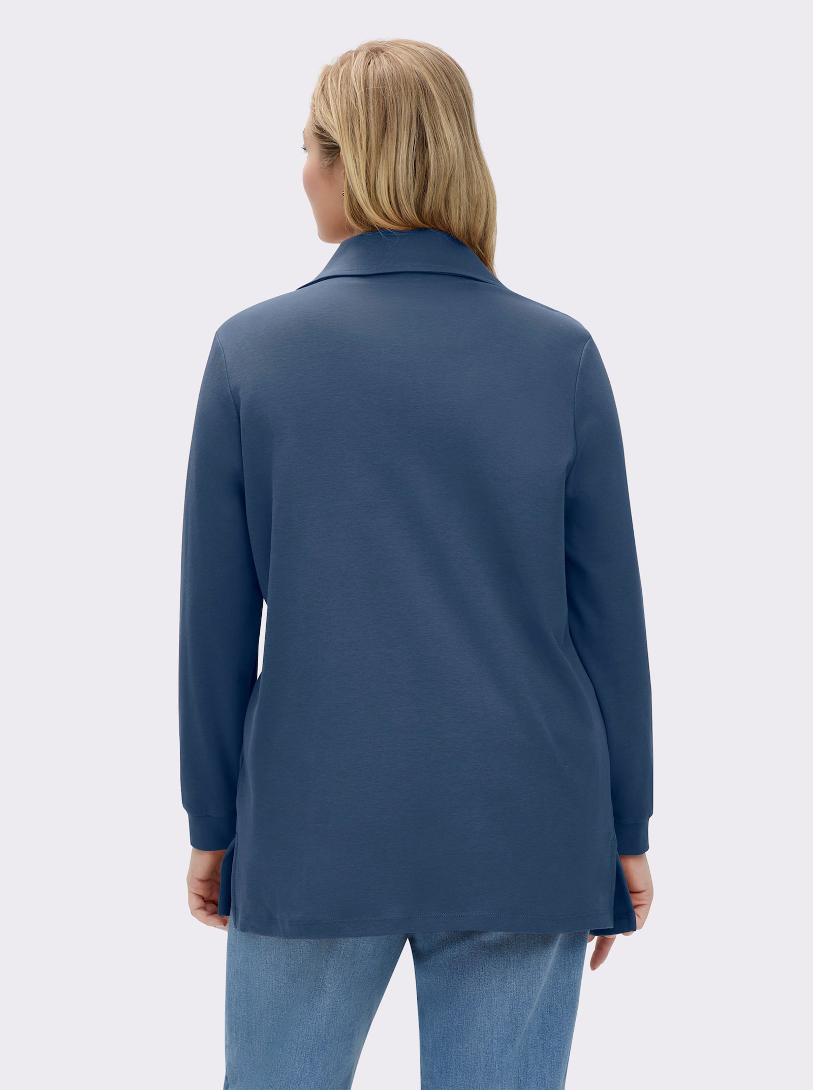 Longsweatshirt mit Umlegekragen - jeansblau