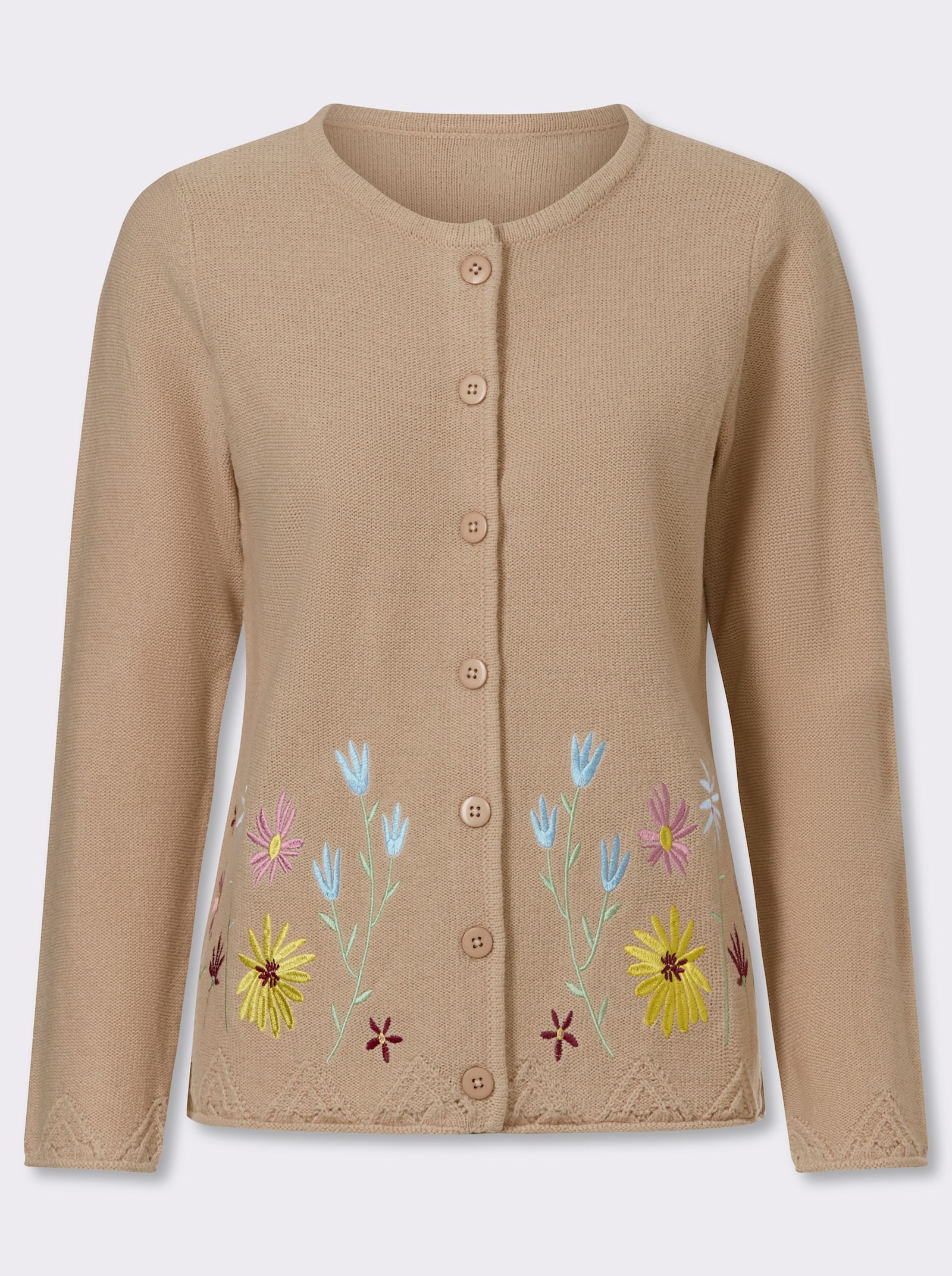 Strickjacke mit Blütenstickerei - beige