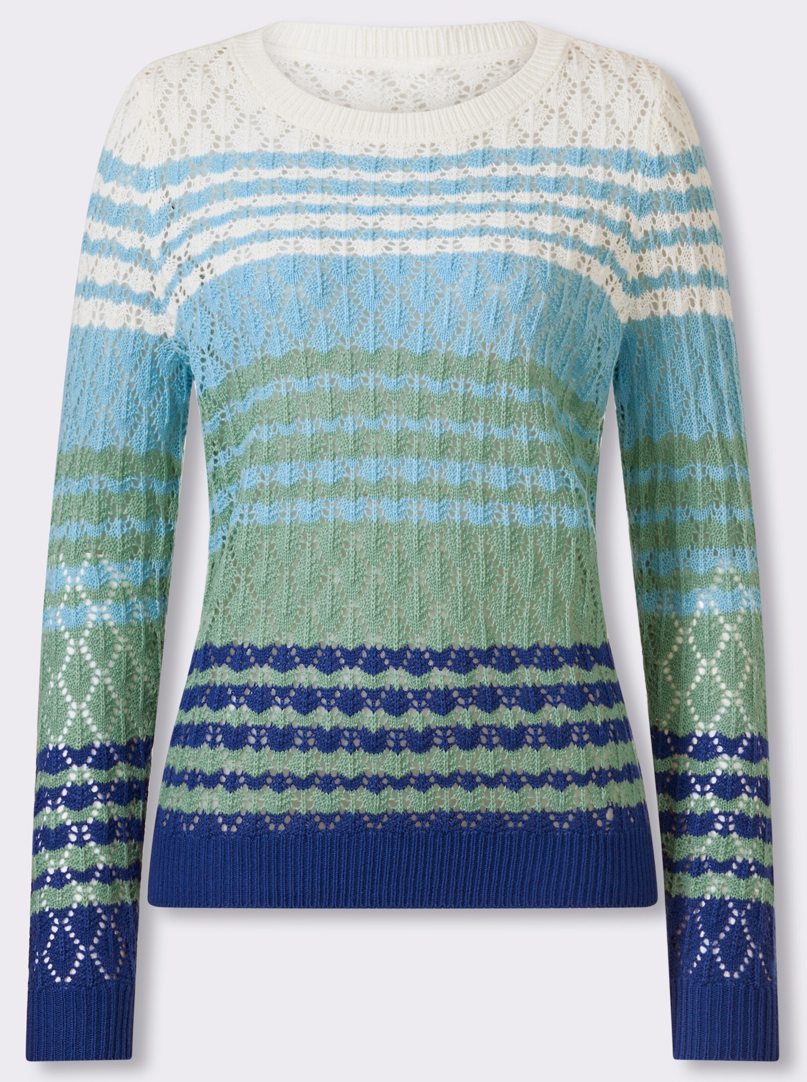 Ajourpullover mit Farbverlauf in Streifen-Optik - ecru-royalblau-gemustert