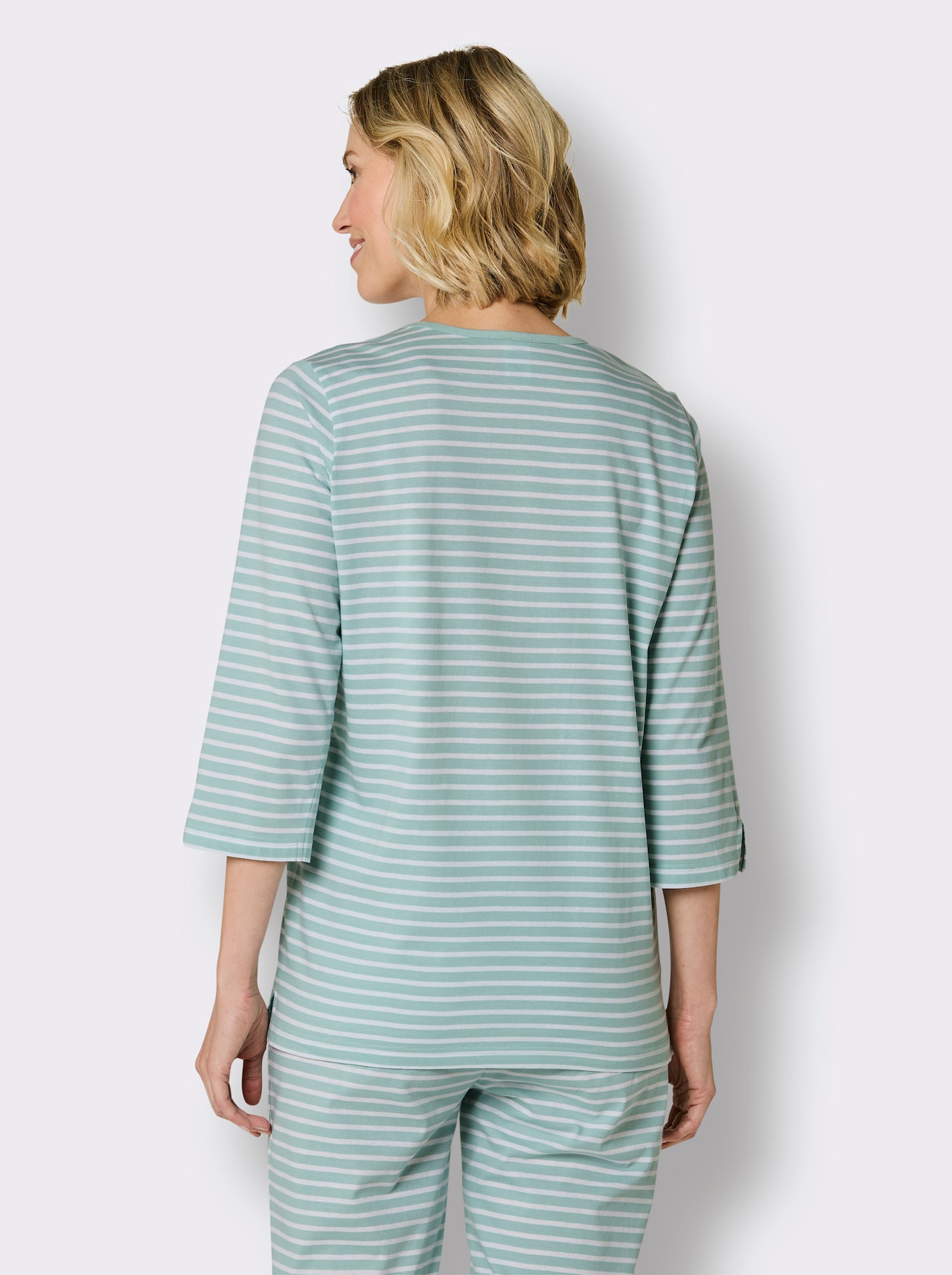 wäschepur Schlafshirt mit Seitenschlitzen - kalkmint-weiß-geringelt