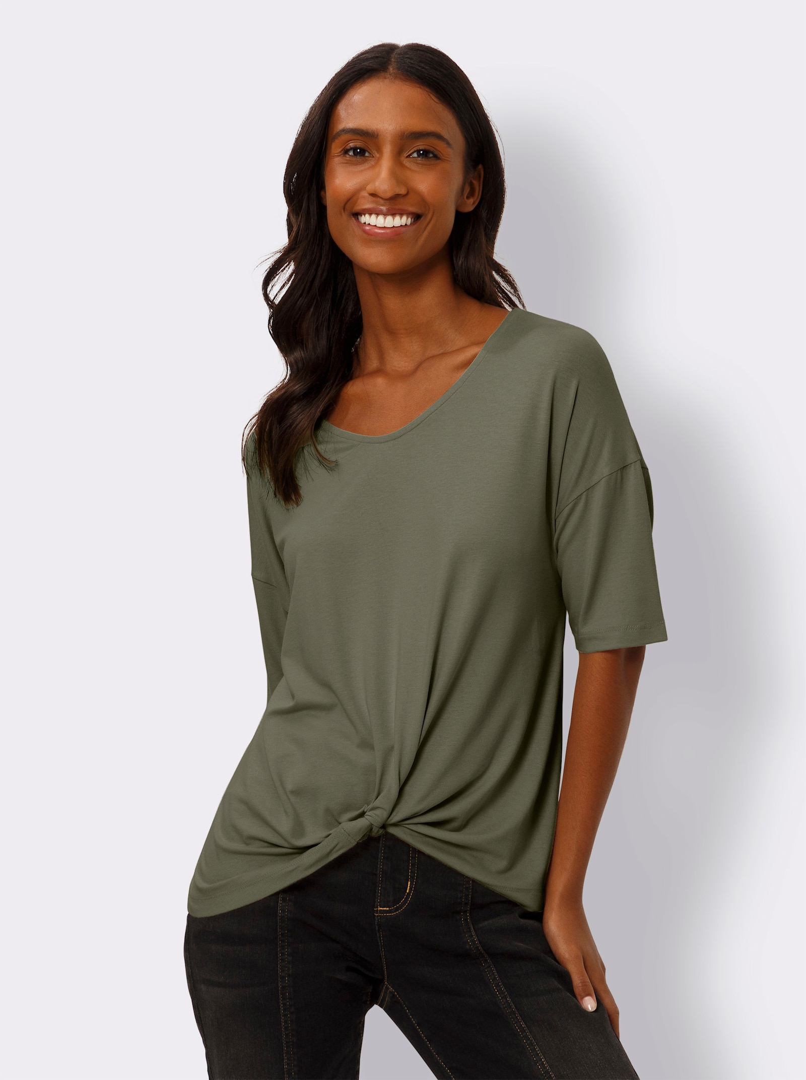 heine Kurzarmshirt mit Knoten-Optik - khaki