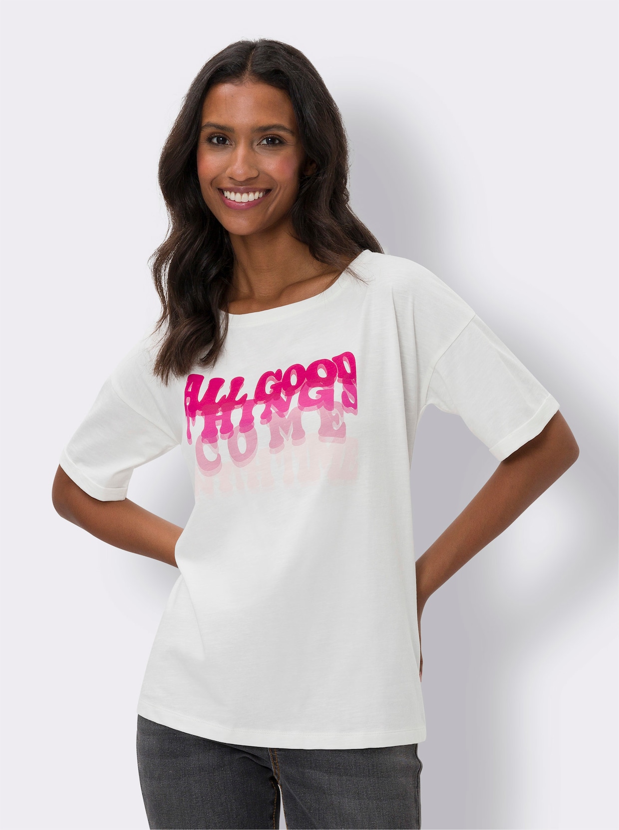 heine Shirt met ronde hals - ecru
