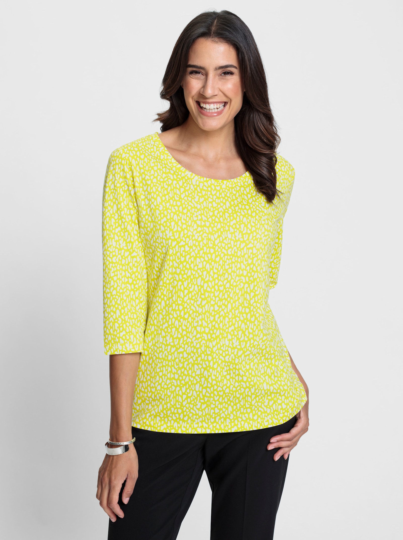 3/4-Arm-Shirt mit Minimal-Druck - weiß-limone-bedruckt