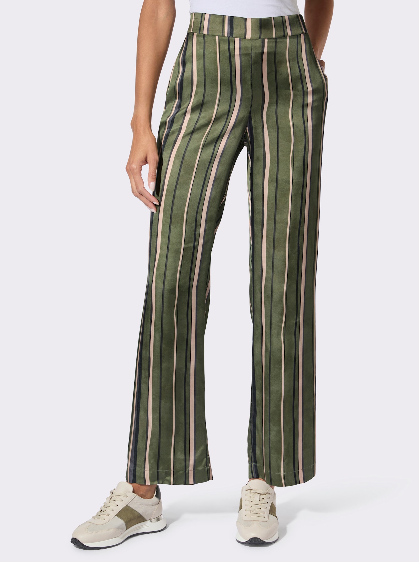 Schlupfhose mit Nahttaschen - khaki-graphit-gestreift