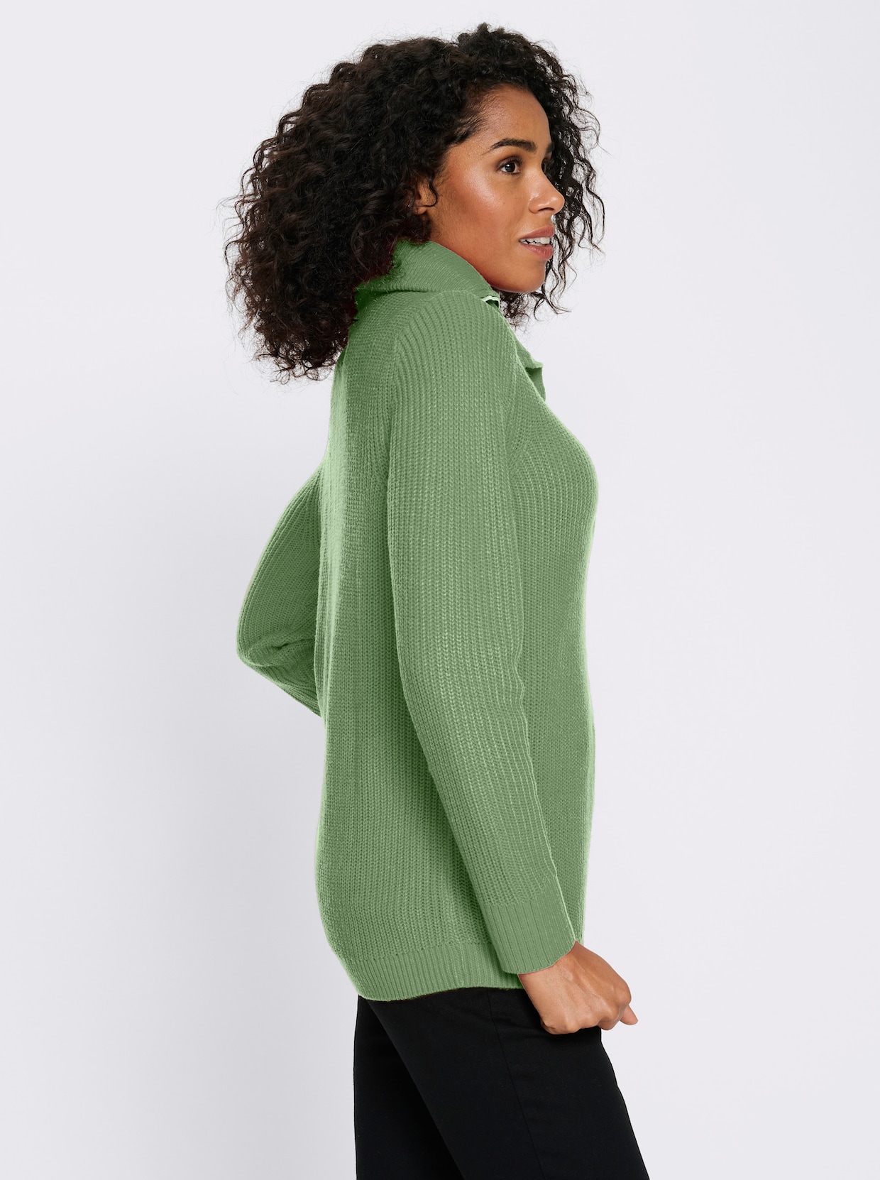 Schipperstrui met dubbele kraag - eucalyptus