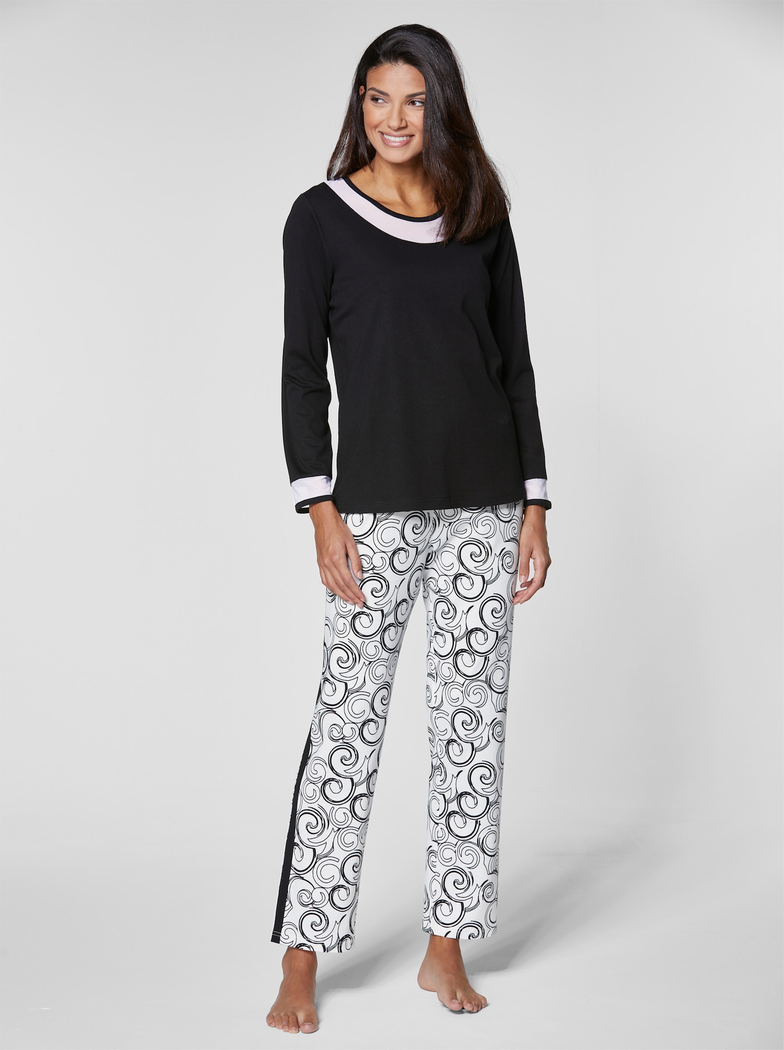 wäschepur Pyjama en coton et viscose - noir-blanc