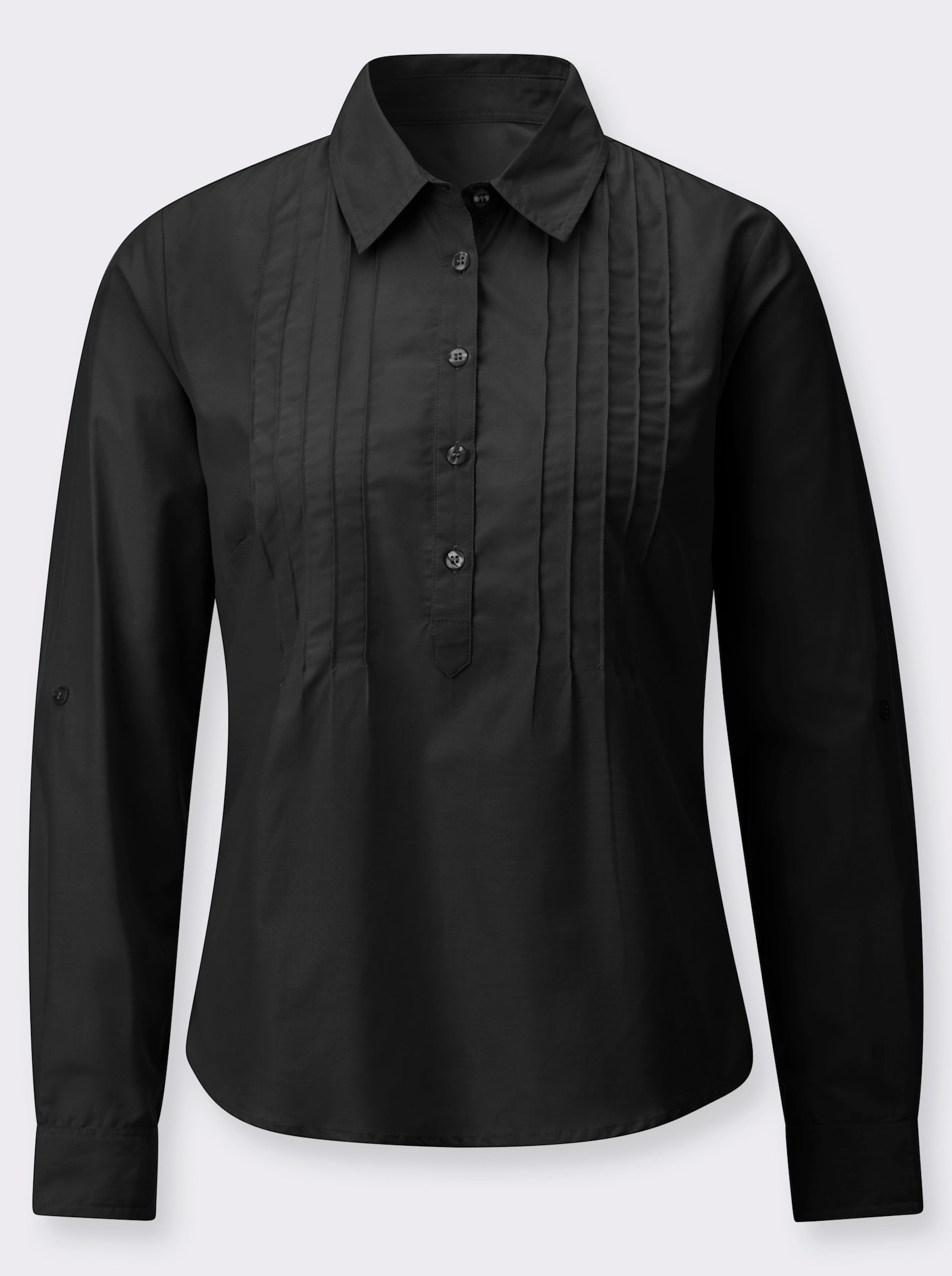 Hemdbluse mit krempelbaren Ärmeln - schwarz