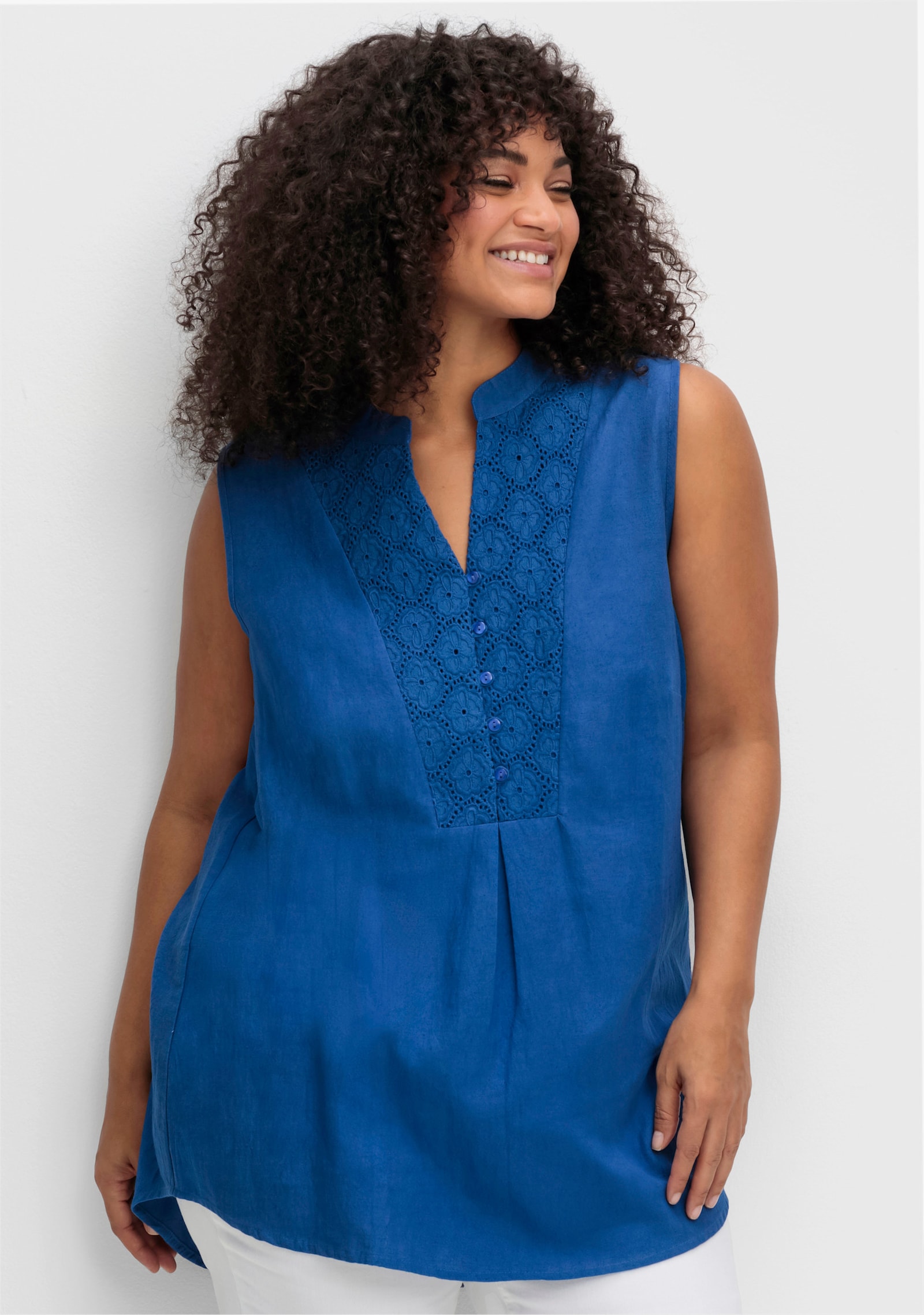 sheego by Joe Browns Blusentop mit Spitzenbesatz - kobaltblau