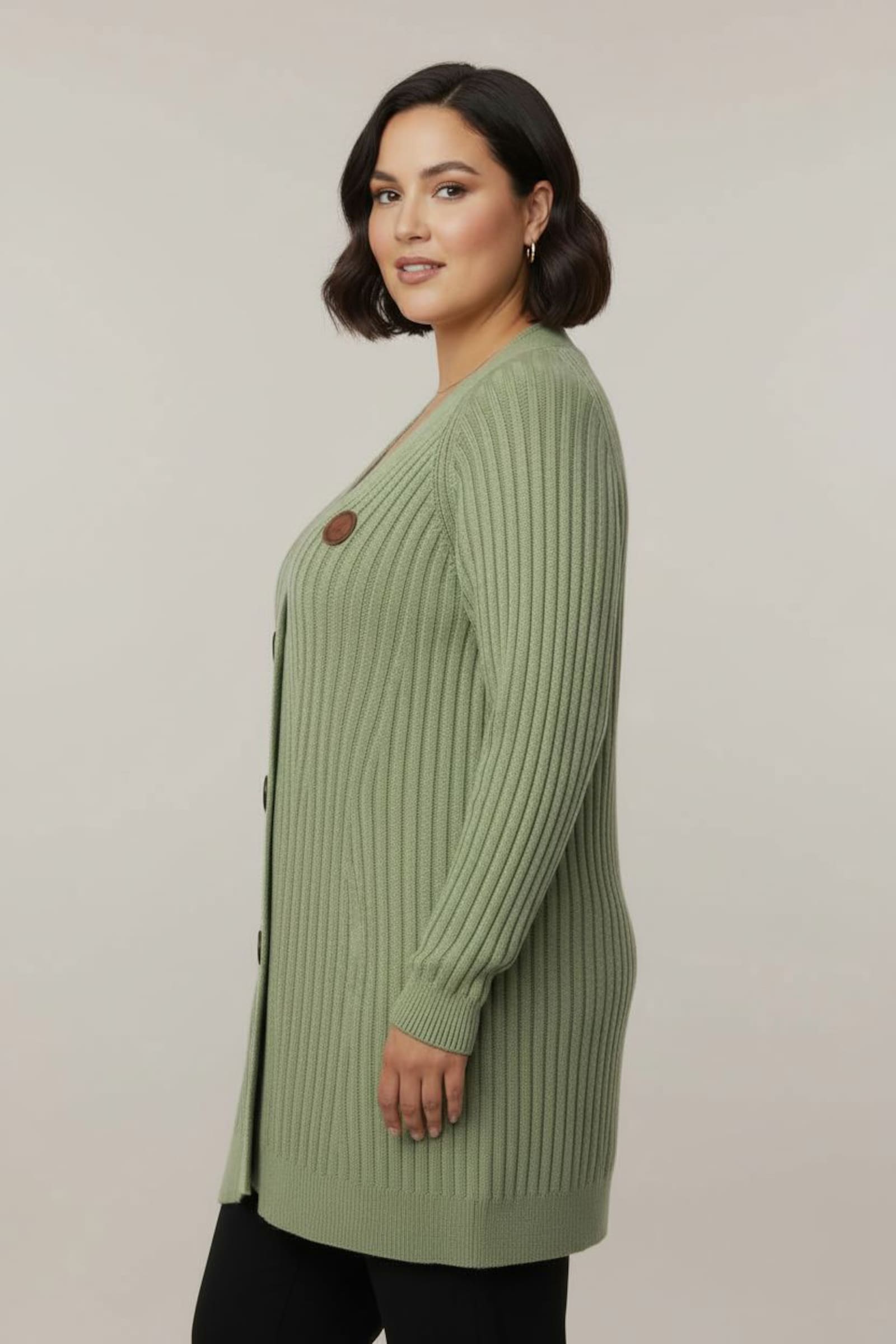 Longstrickjacke in Ripp-Optik - eucalyptus