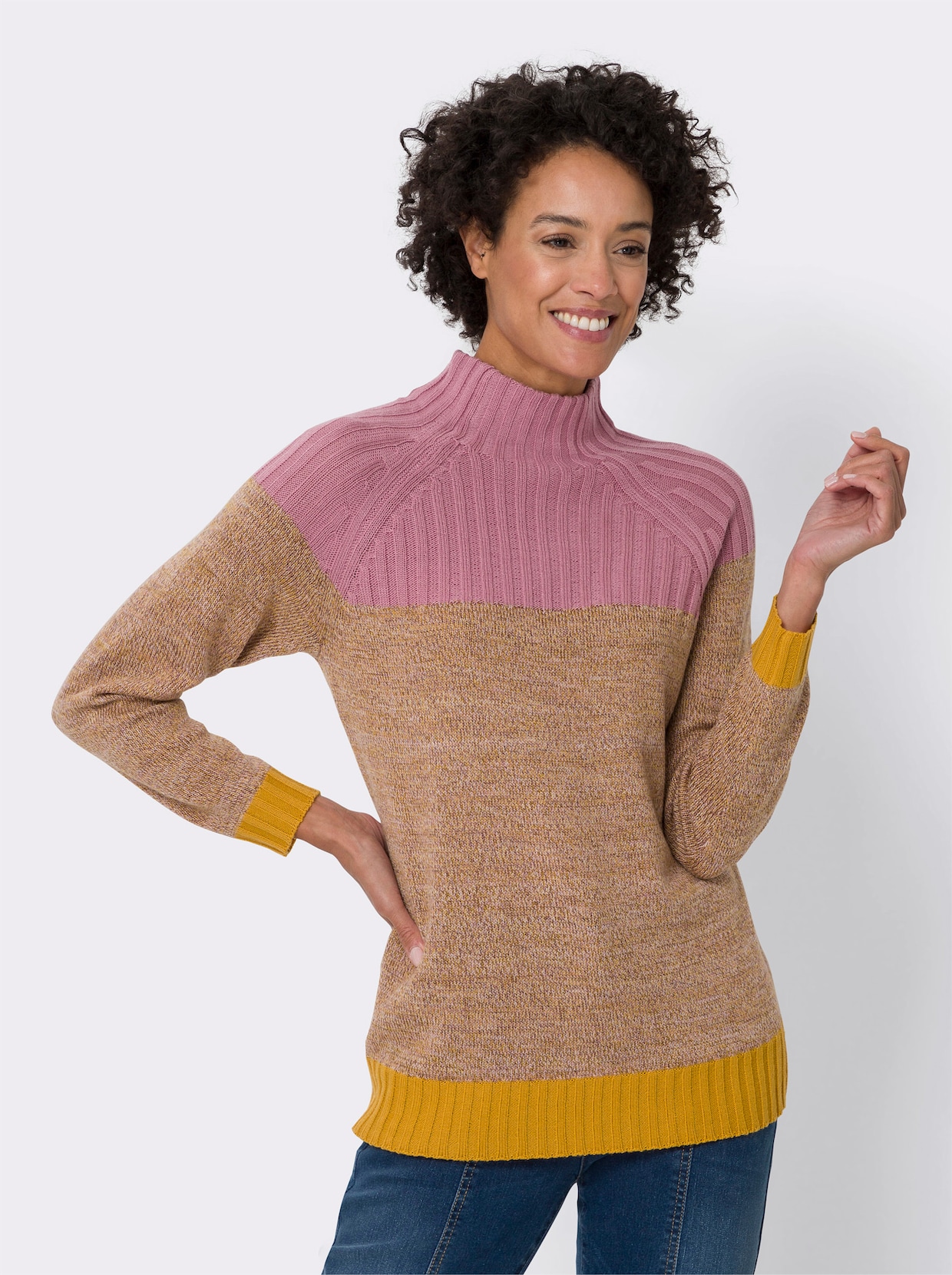 Pullover met lange mouwen - oudroze/oker gedessineerd