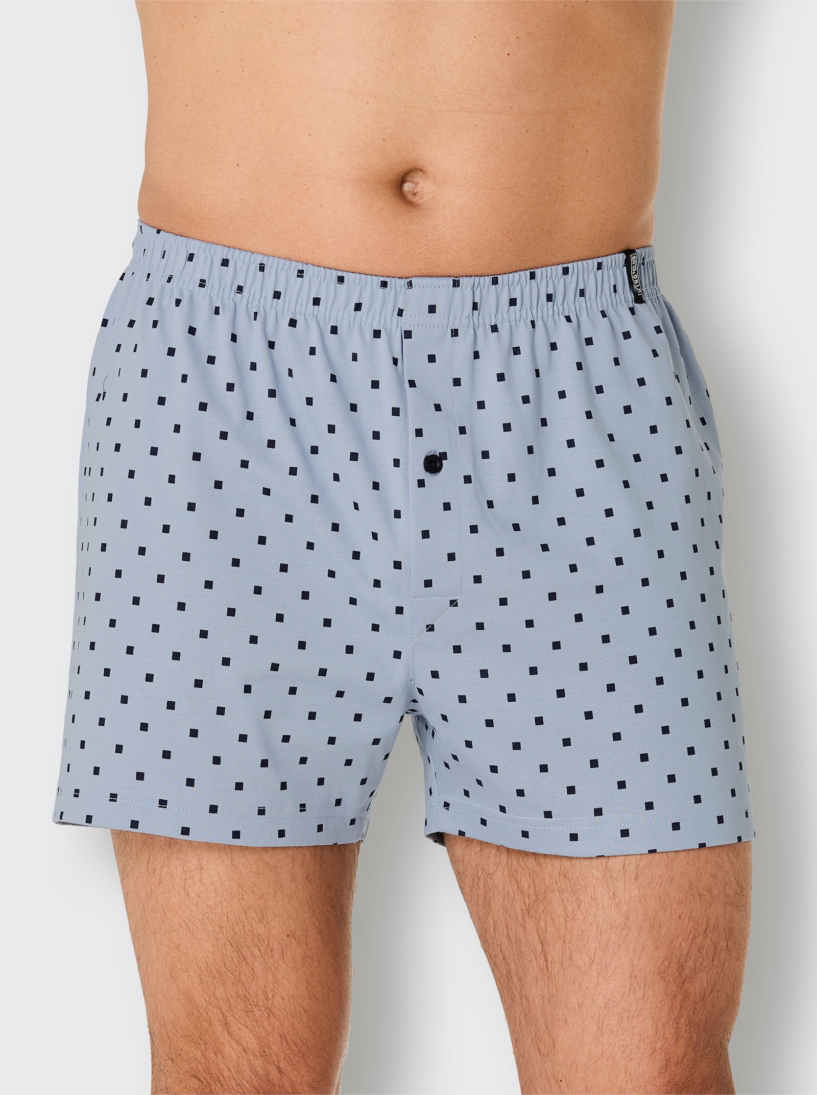 Boxershorts - bleu-bedruckt + marine-kariert