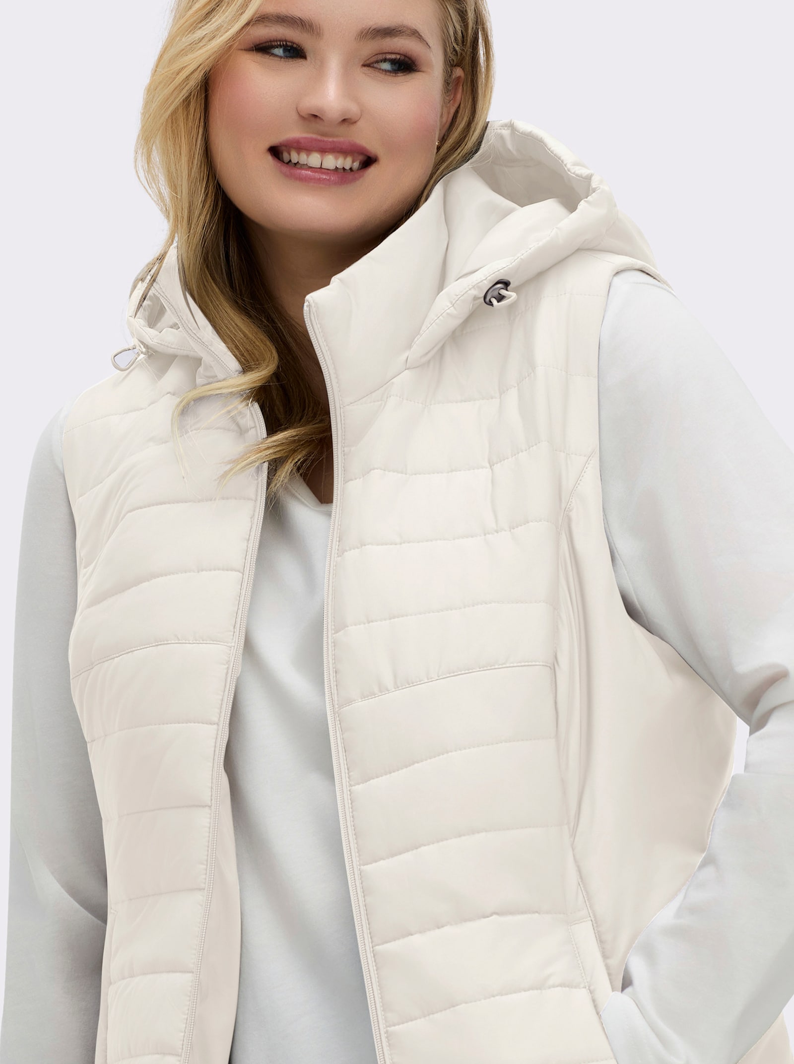 Longweste mit Kapuze - champagner