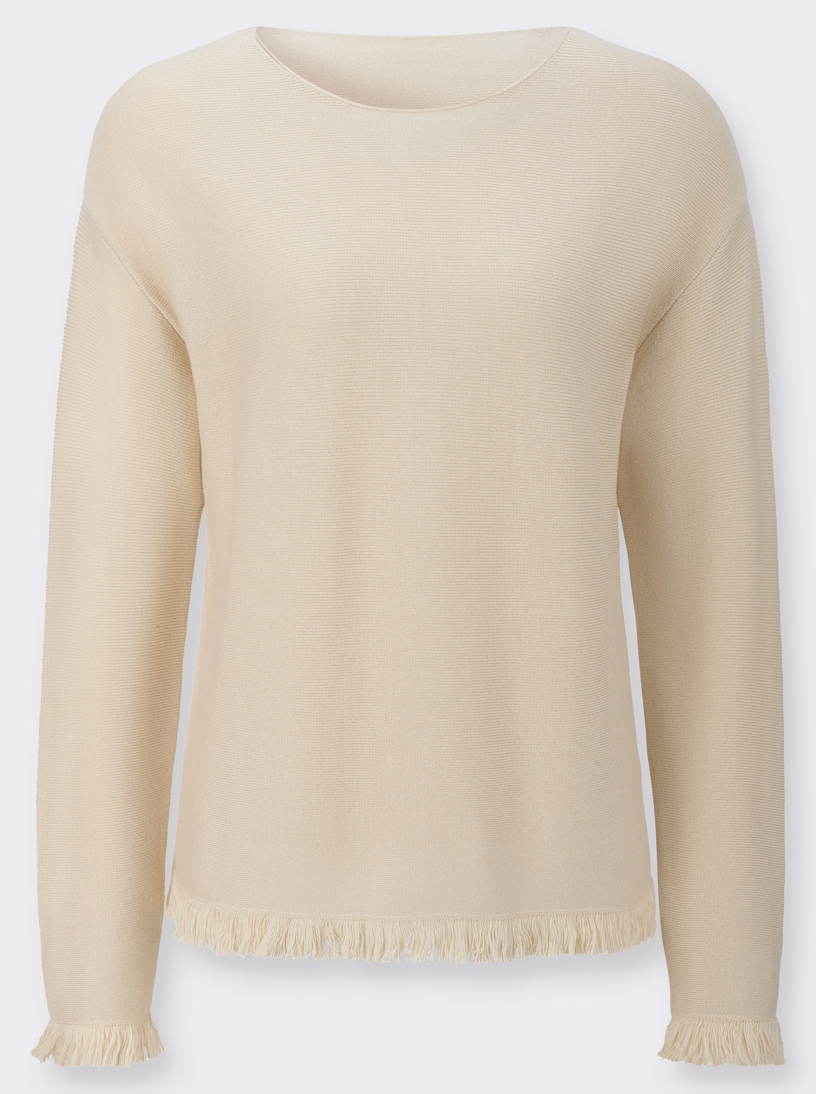 Langarm-Pullover mit Fransen-Abschlüssen - elfenbein