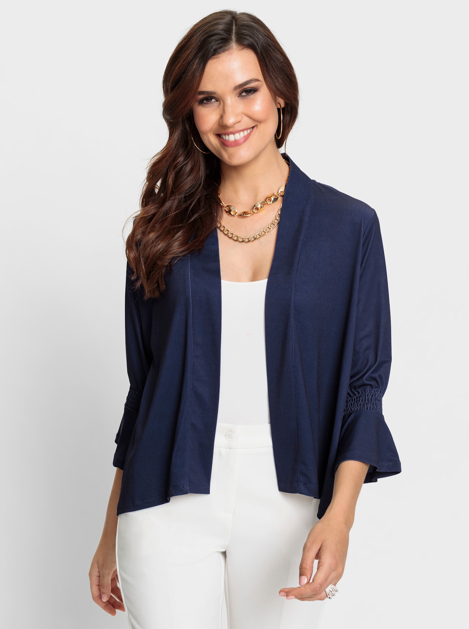 Shirtjacke mit Volants an den Ärmeln - marine