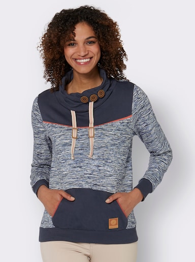 Sweatshirt mit Kontrast-Details - marine-weiß-meliert