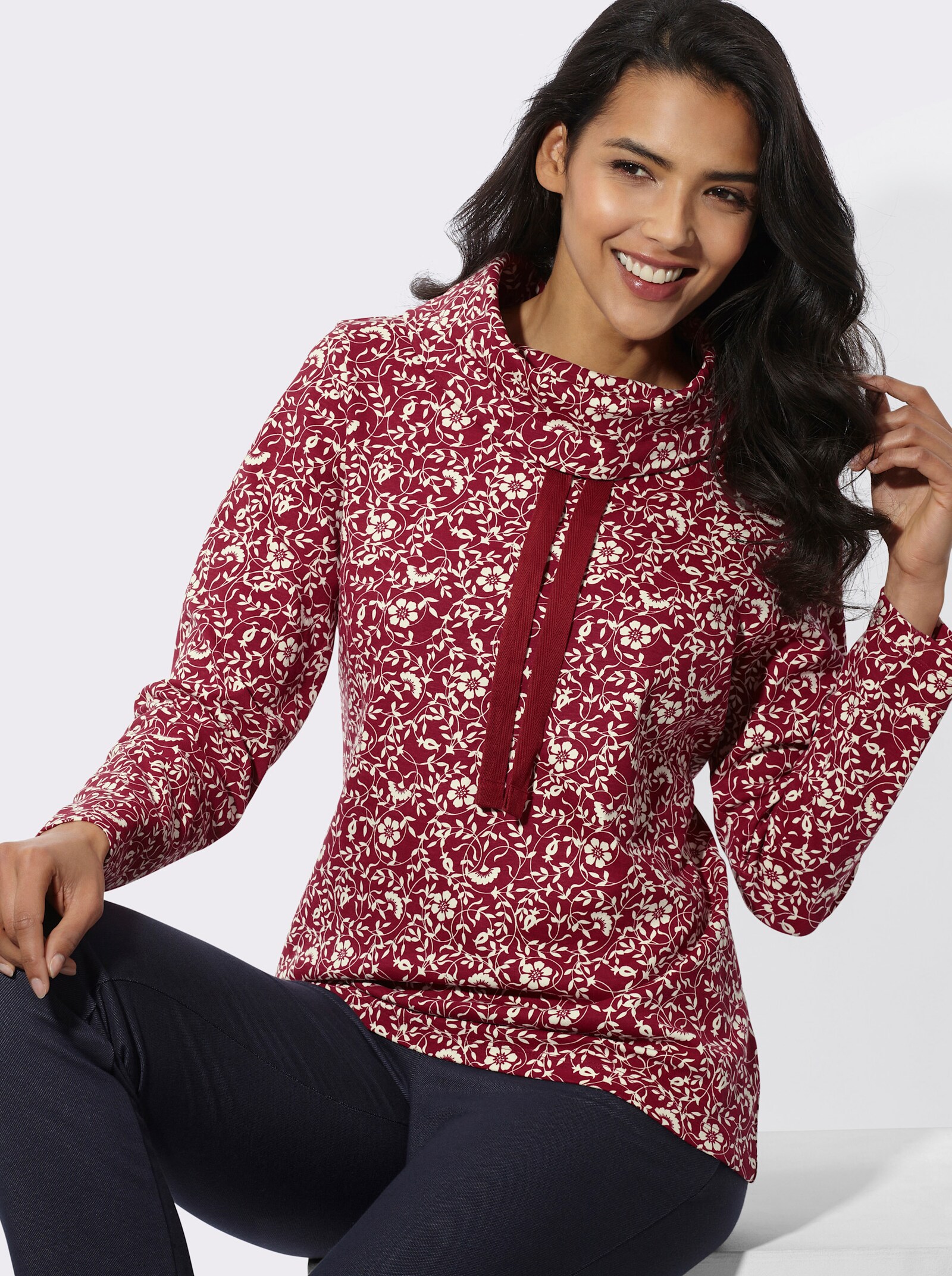 Sweatshirt mit weitem Rollkragen - kirsche-champagner-bedruckt