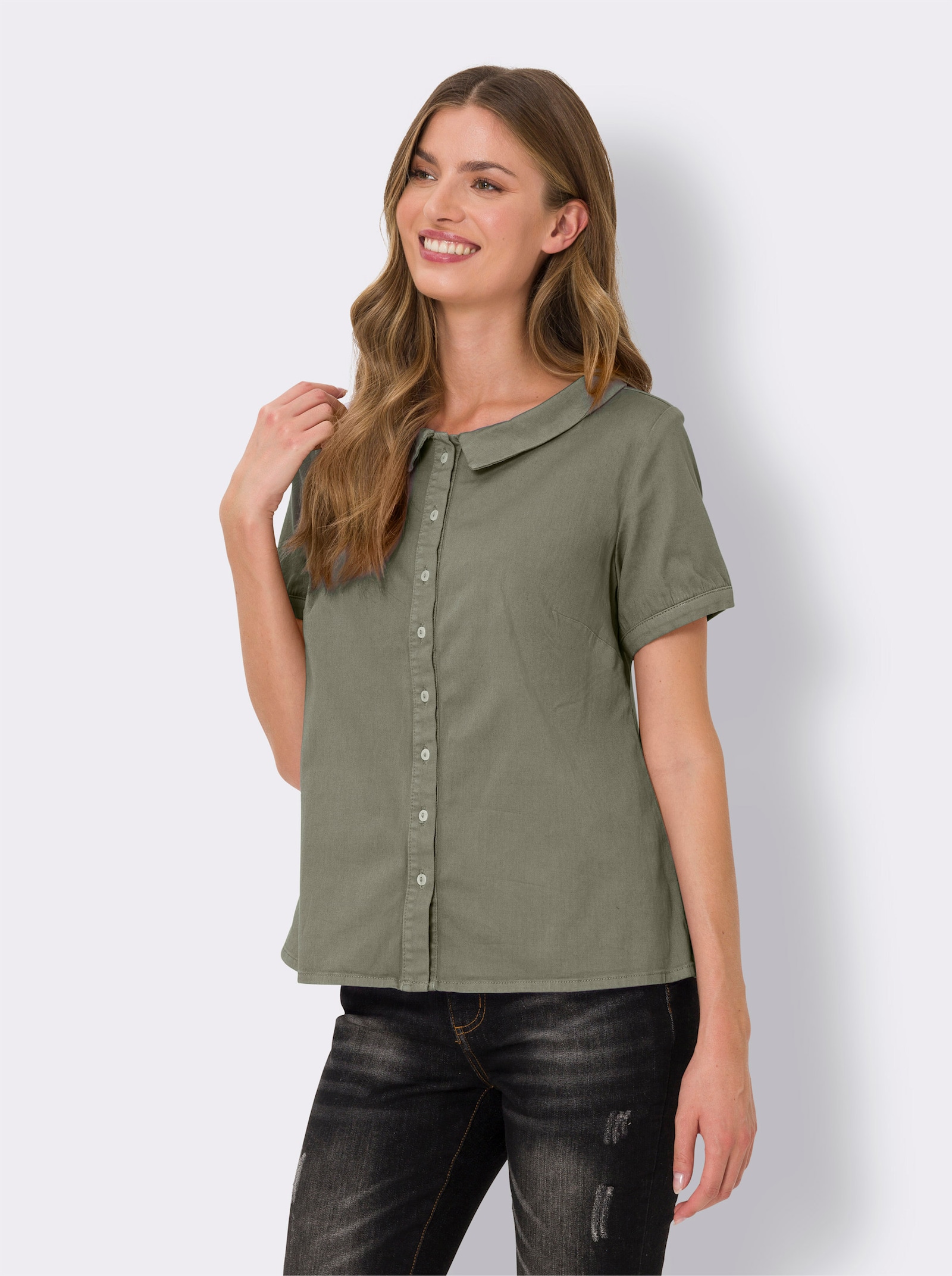 heine Jeansbluse mit Bubikragen - khaki