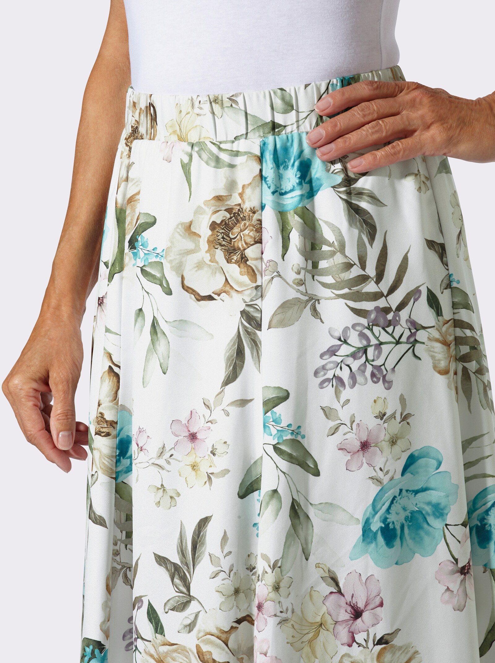 Bahnenrock mit blickdichtem Futter - ecru-rosé-bedruckt