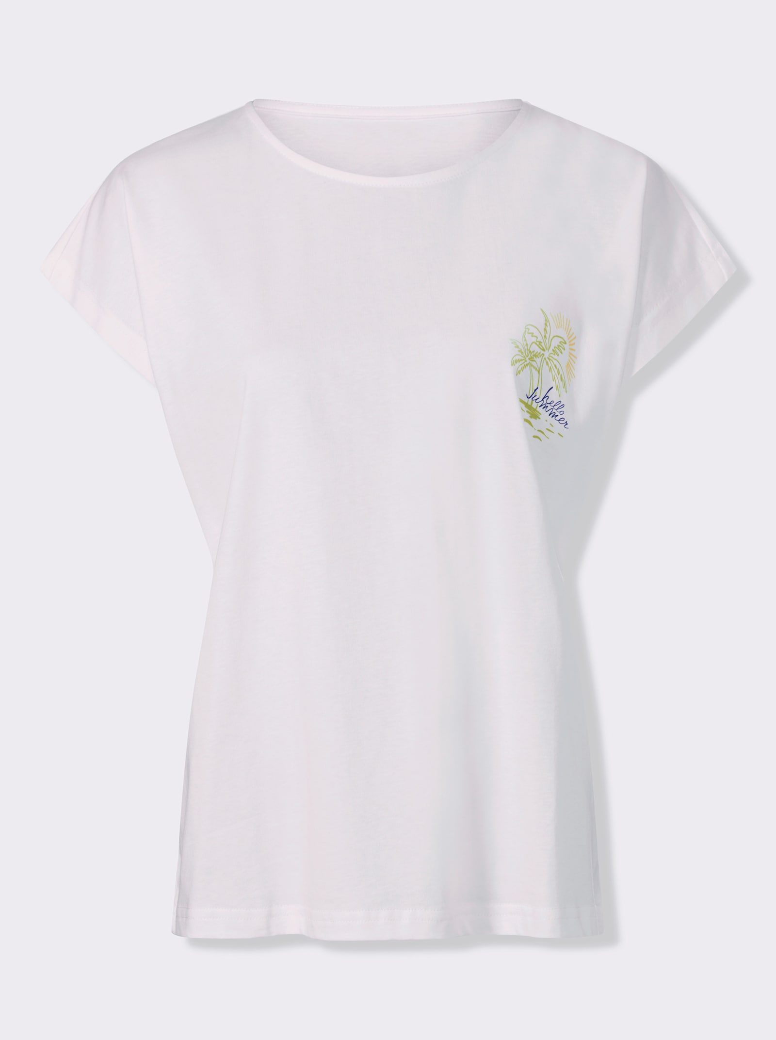 heine Kurzarmshirt mit Palmendruck - weiß-jeansblau-bedruckt