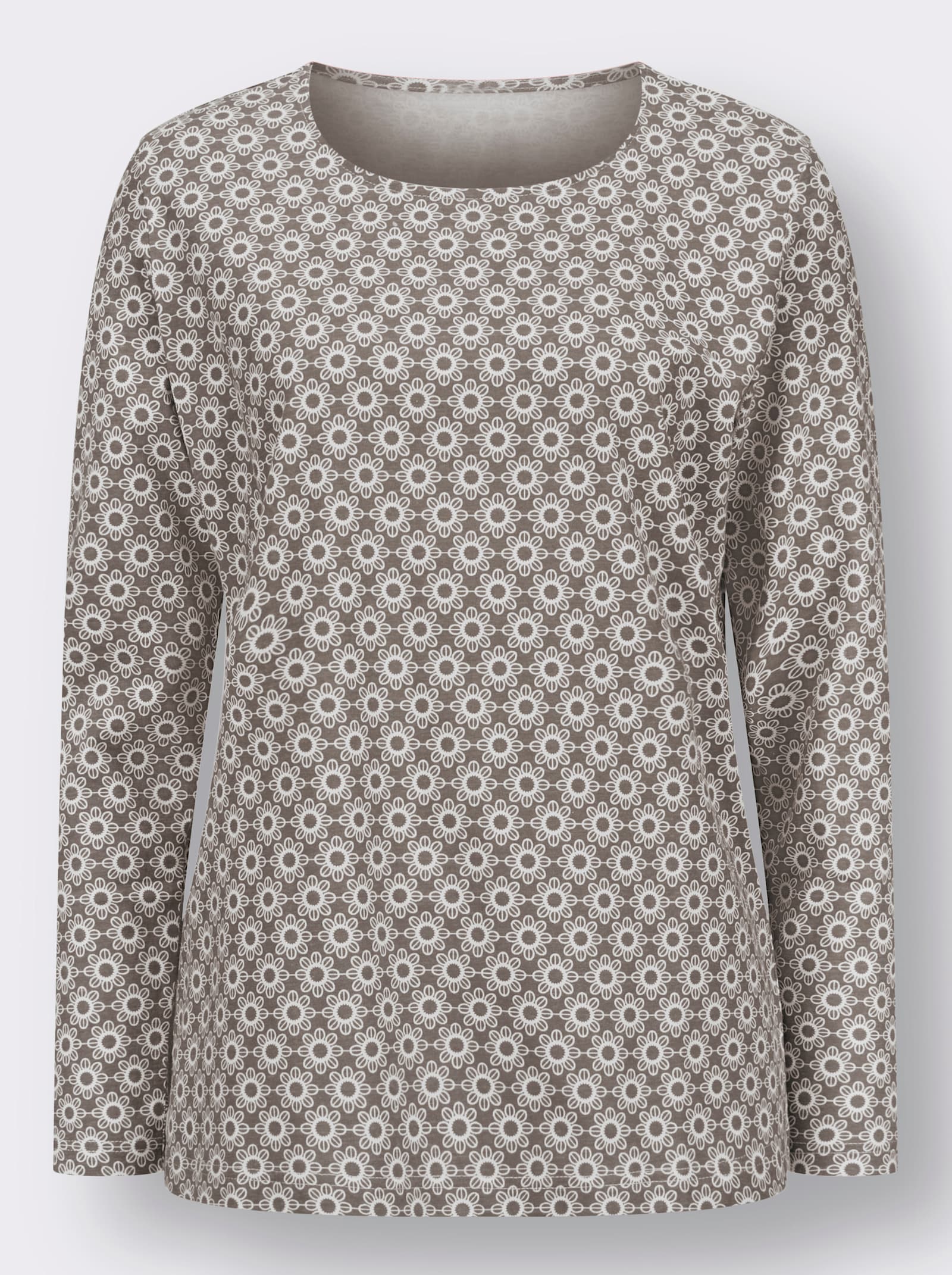 Langarmshirt im Minimal-Dessin - taupe-ecru-bedruckt