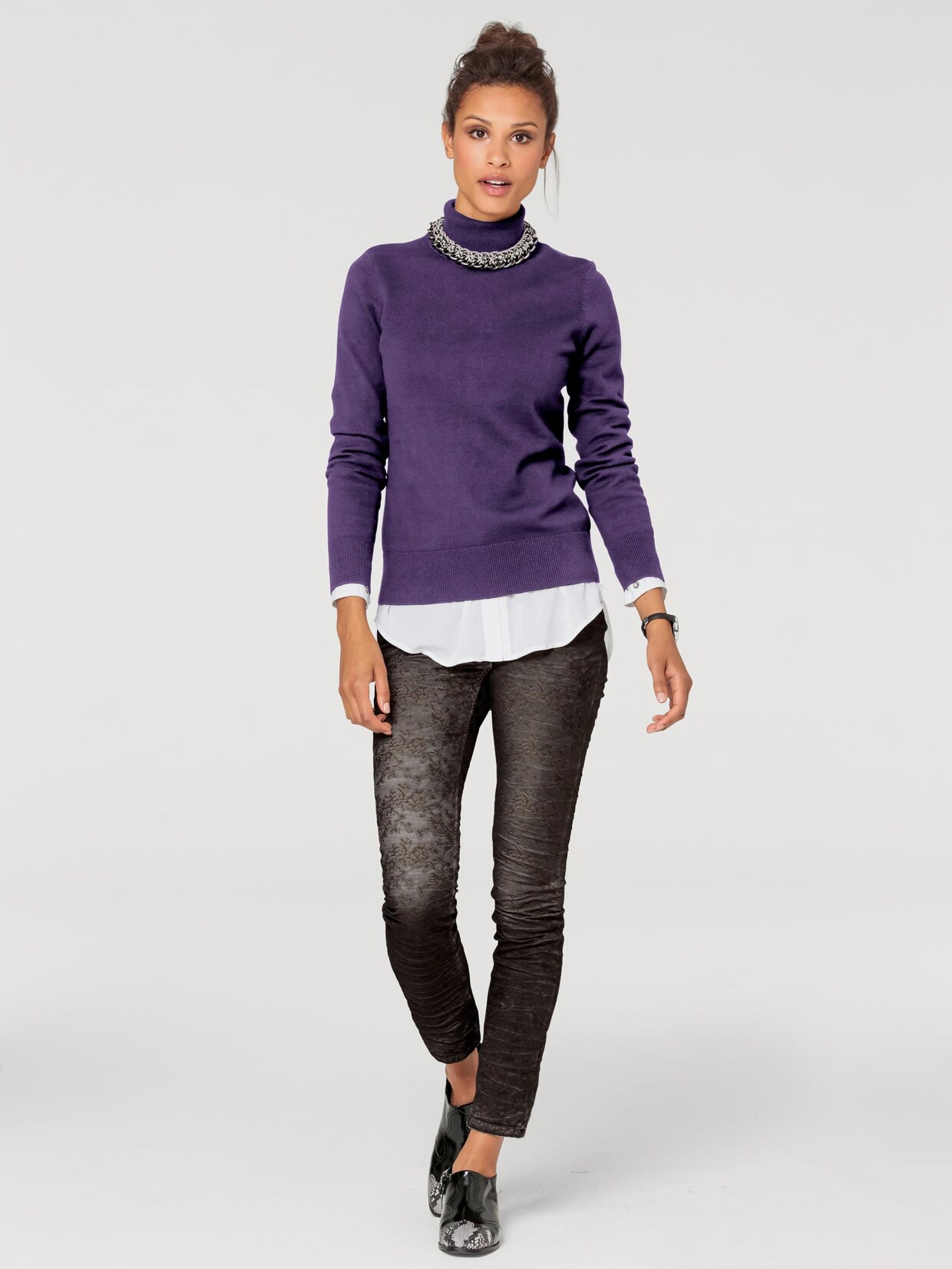 Linea Tesini Rollkragenpullover - pflaume